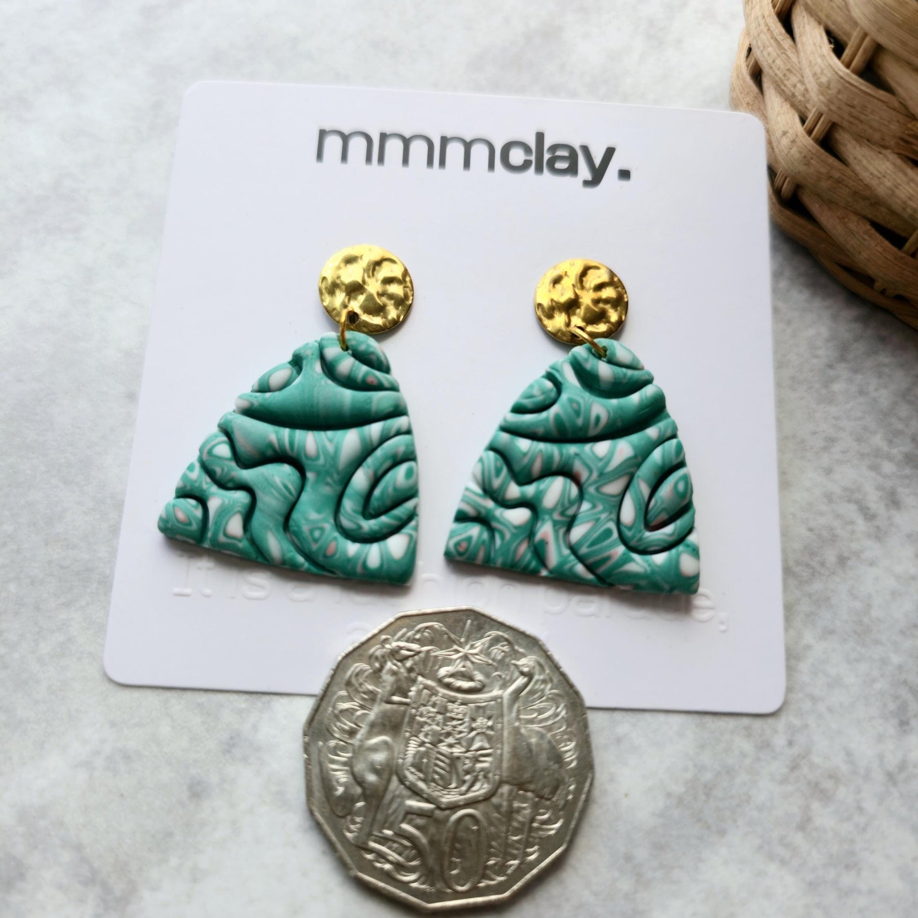 Turquoise Marbled Polymer Clay Dome Earrings