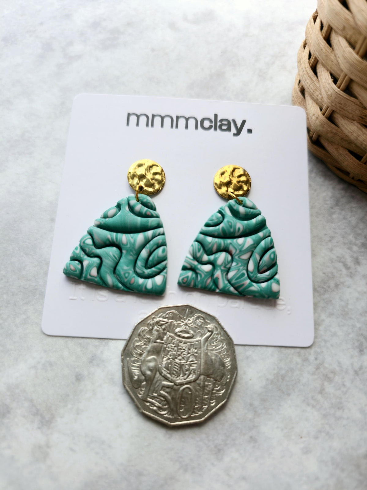 Turquoise Marbled Polymer Clay Dome Earrings