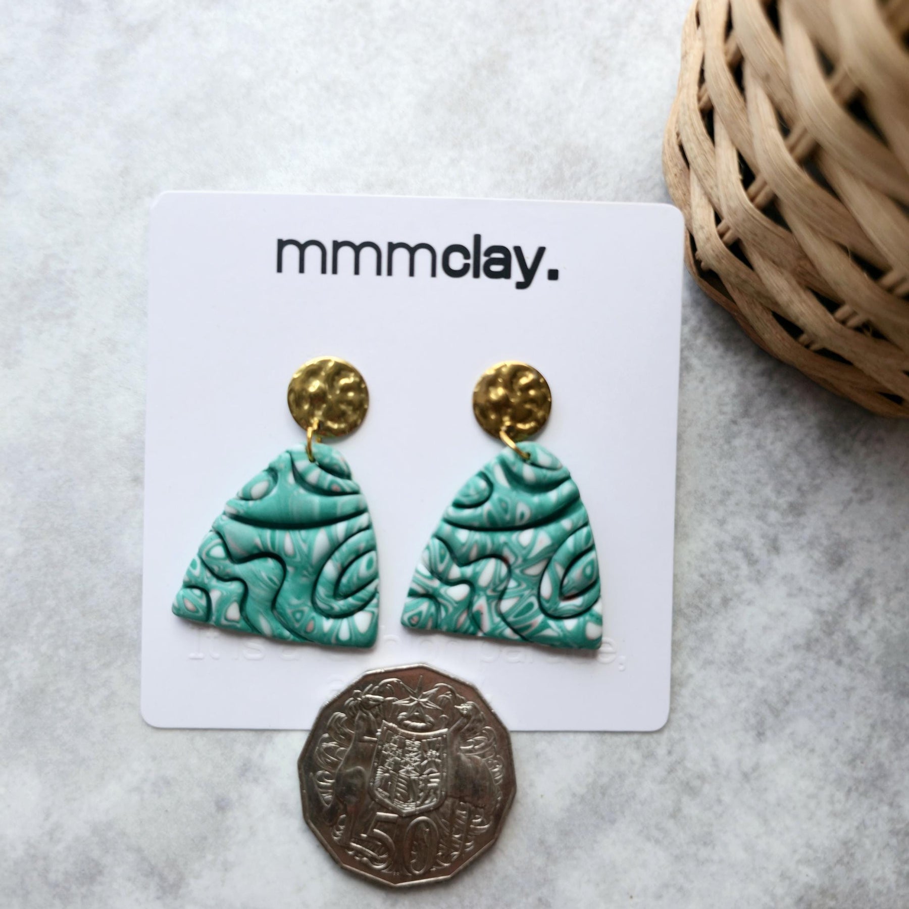 Turquoise Marbled Polymer Clay Dome Earrings