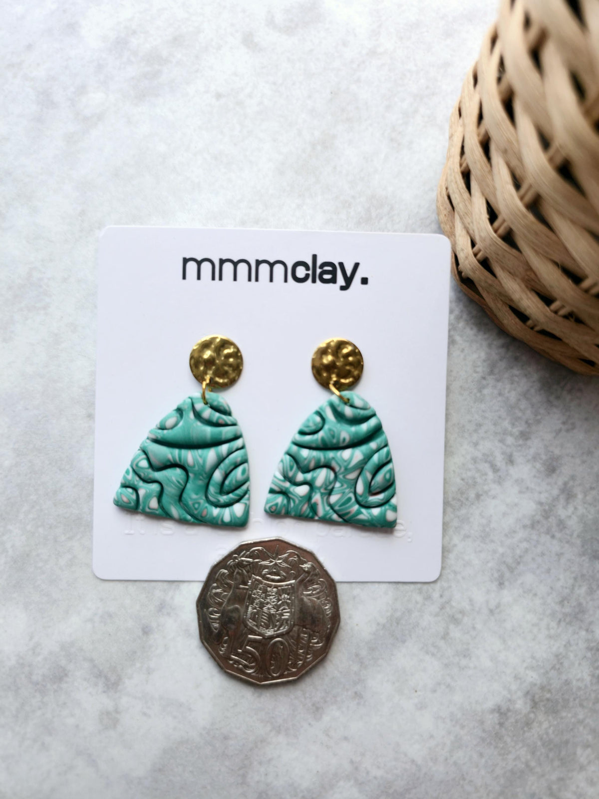 Turquoise Marbled Polymer Clay Dome Earrings