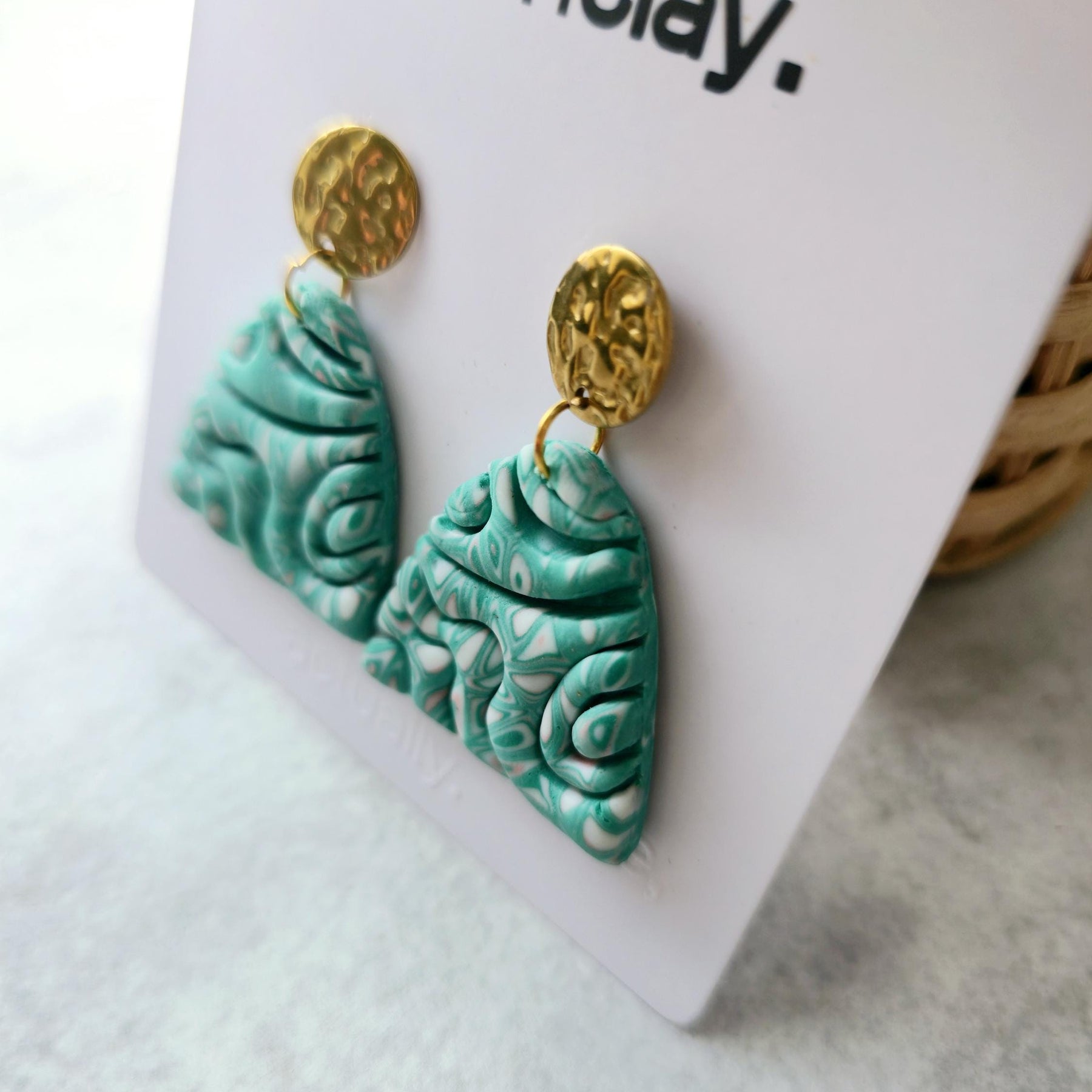Turquoise Marbled Polymer Clay Dome Earrings