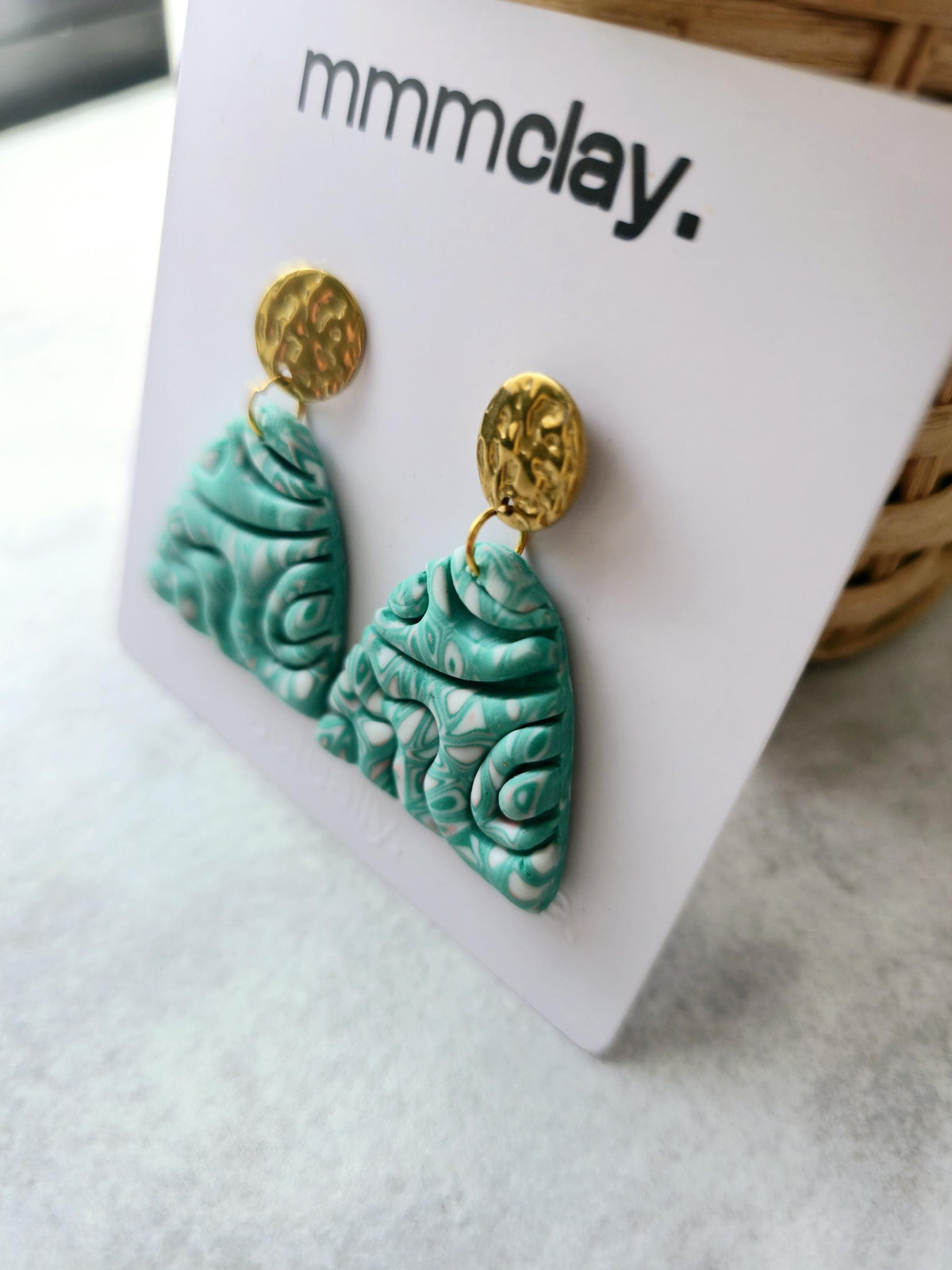 Turquoise Marbled Polymer Clay Dome Earrings