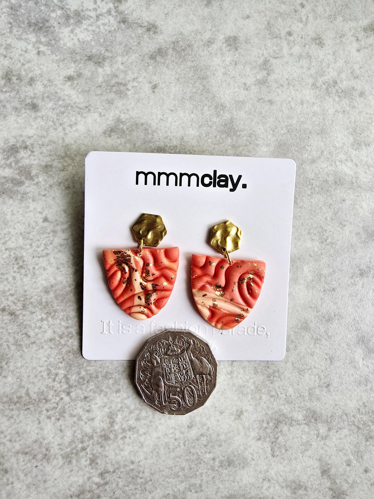 Coral Coloured Metallic Dangle Earrings