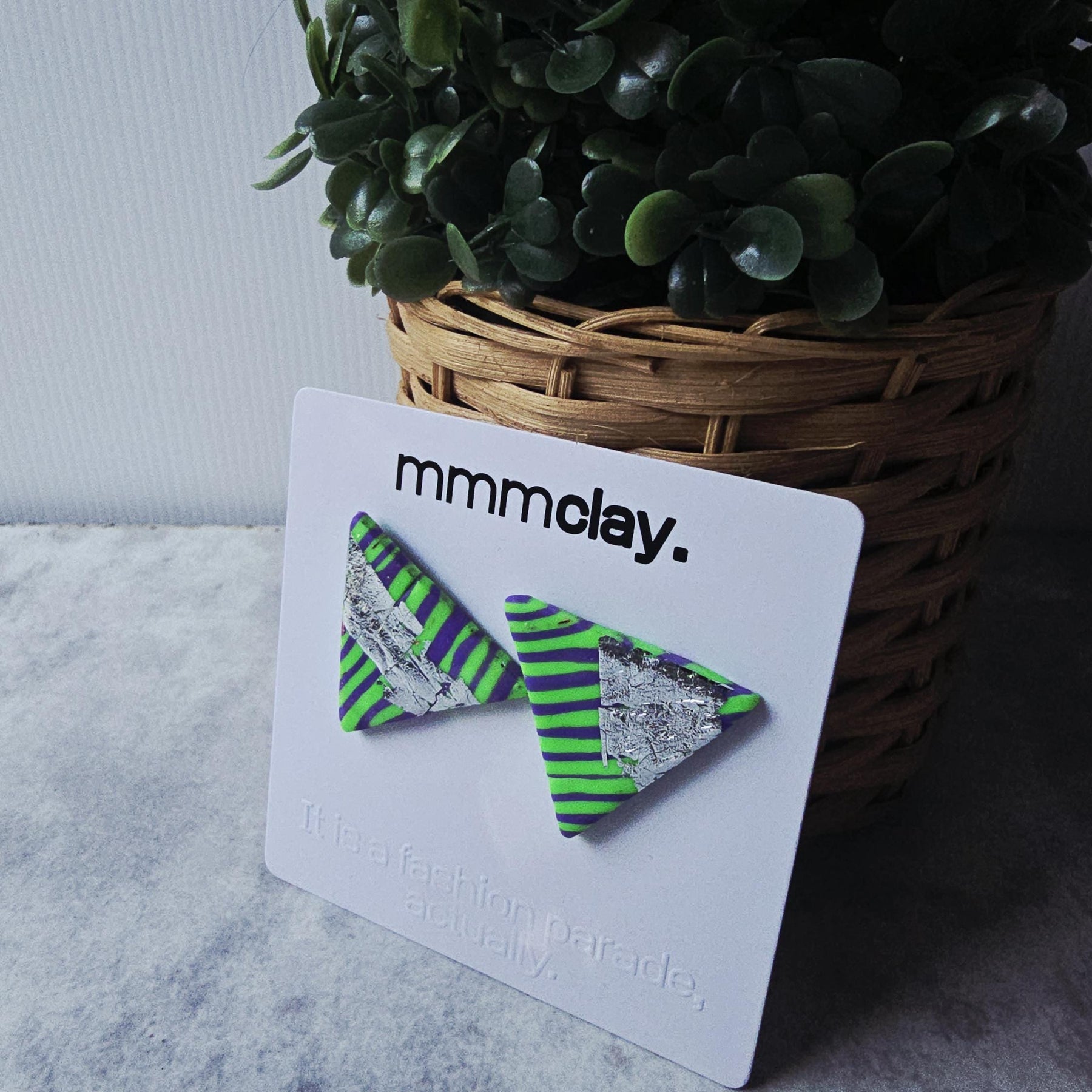 Neon Green Purple Triangle Studs