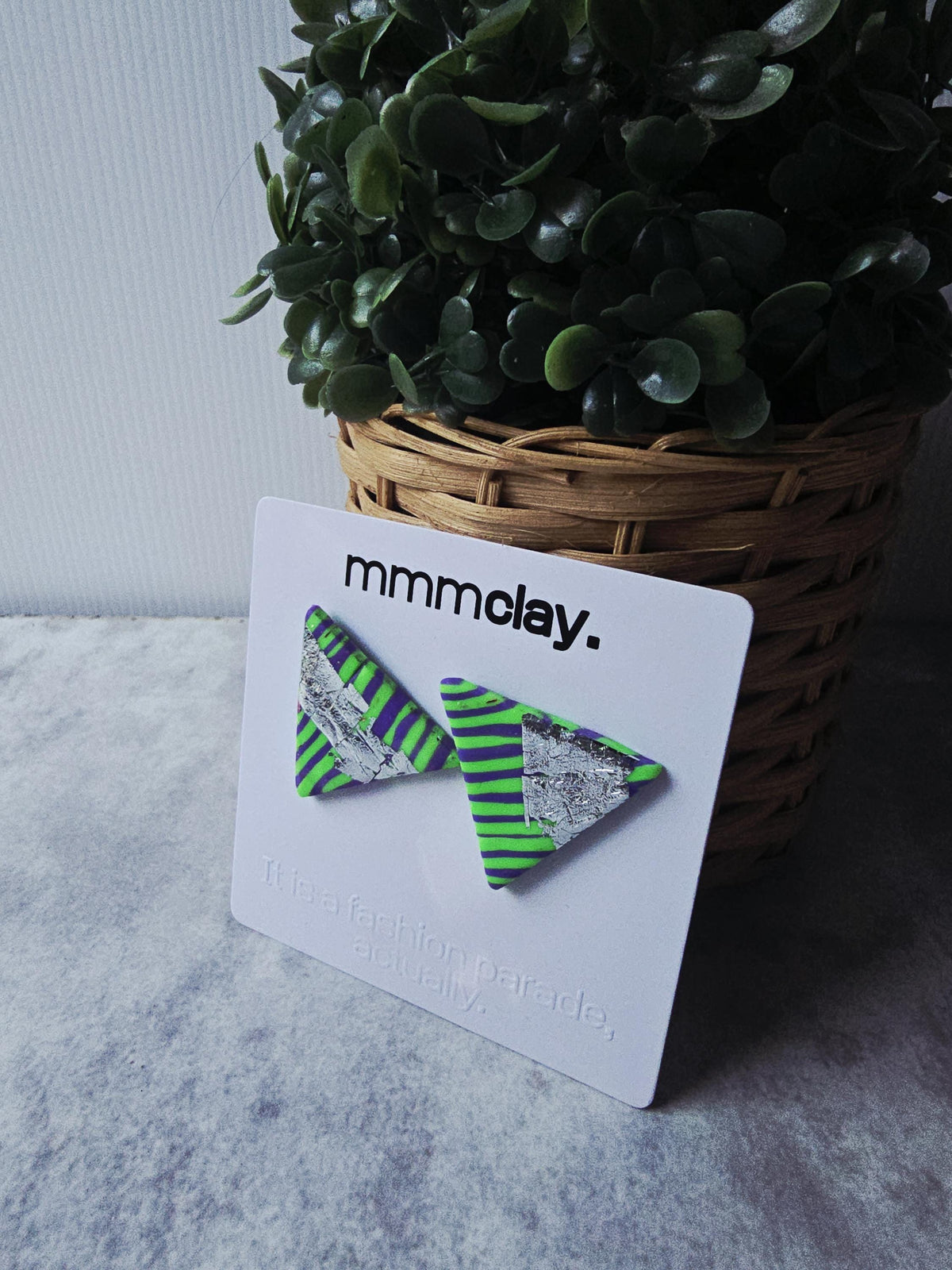 Neon Green Purple Triangle Studs