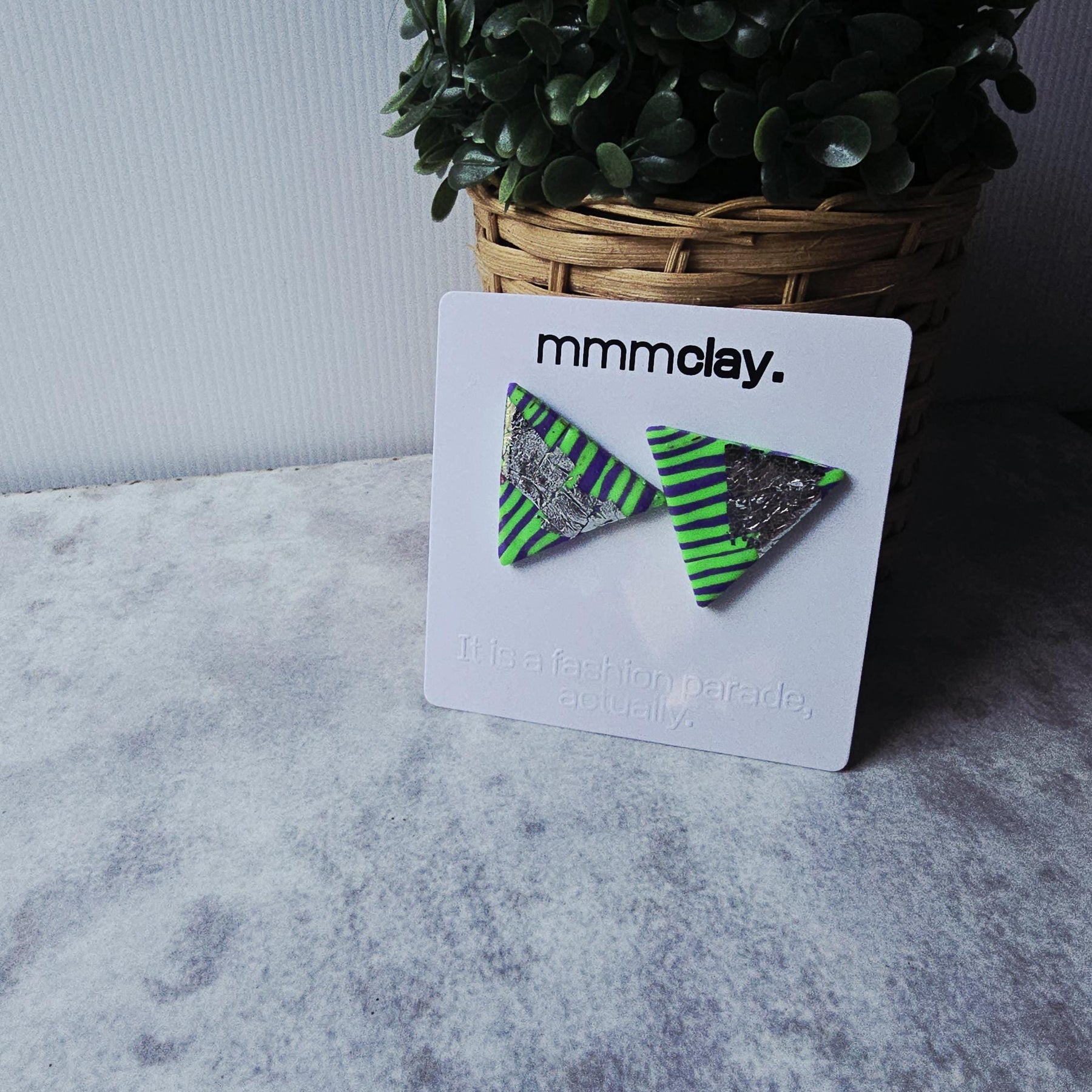 Neon Green Purple Triangle Studs