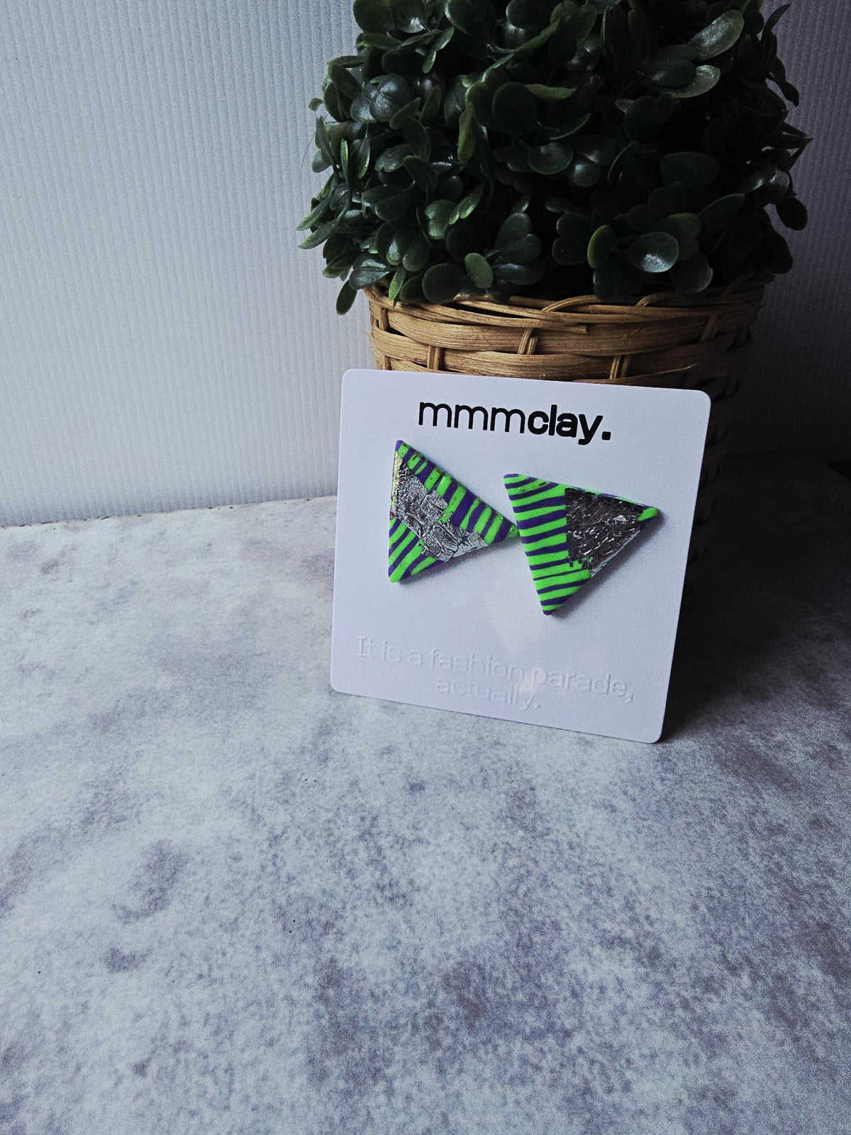 Neon Green Purple Triangle Studs