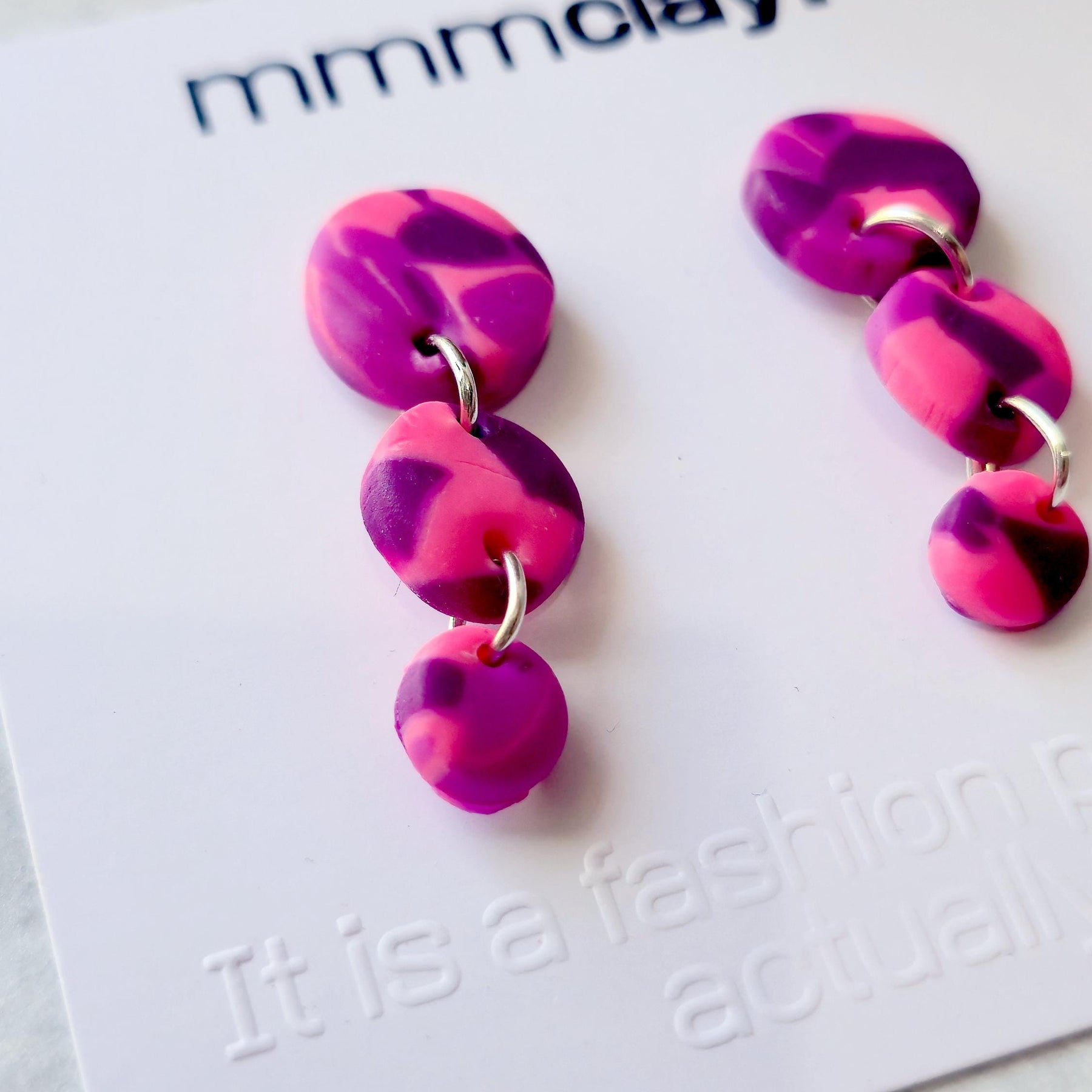Hot Pink & Purple Triple Drop Polymer Clay Earrings