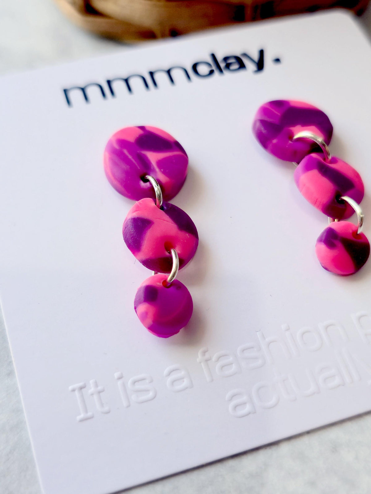 Hot Pink & Purple Triple Drop Polymer Clay Earrings