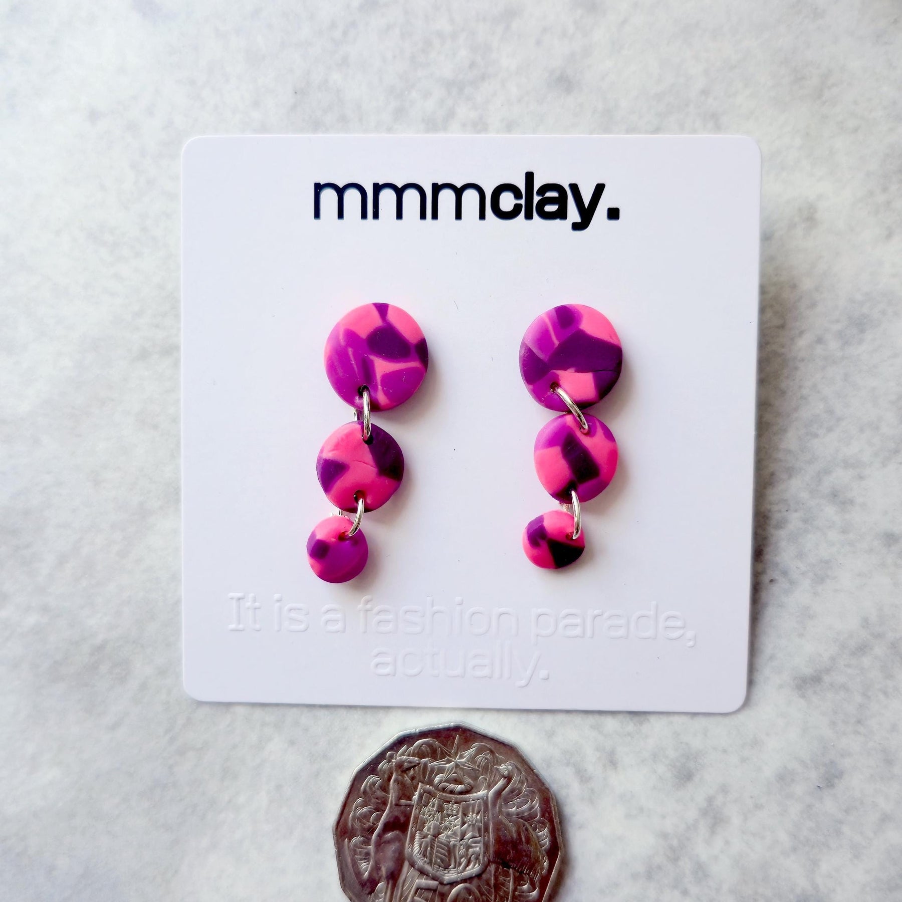 Hot Pink & Purple Triple Drop Polymer Clay Earrings