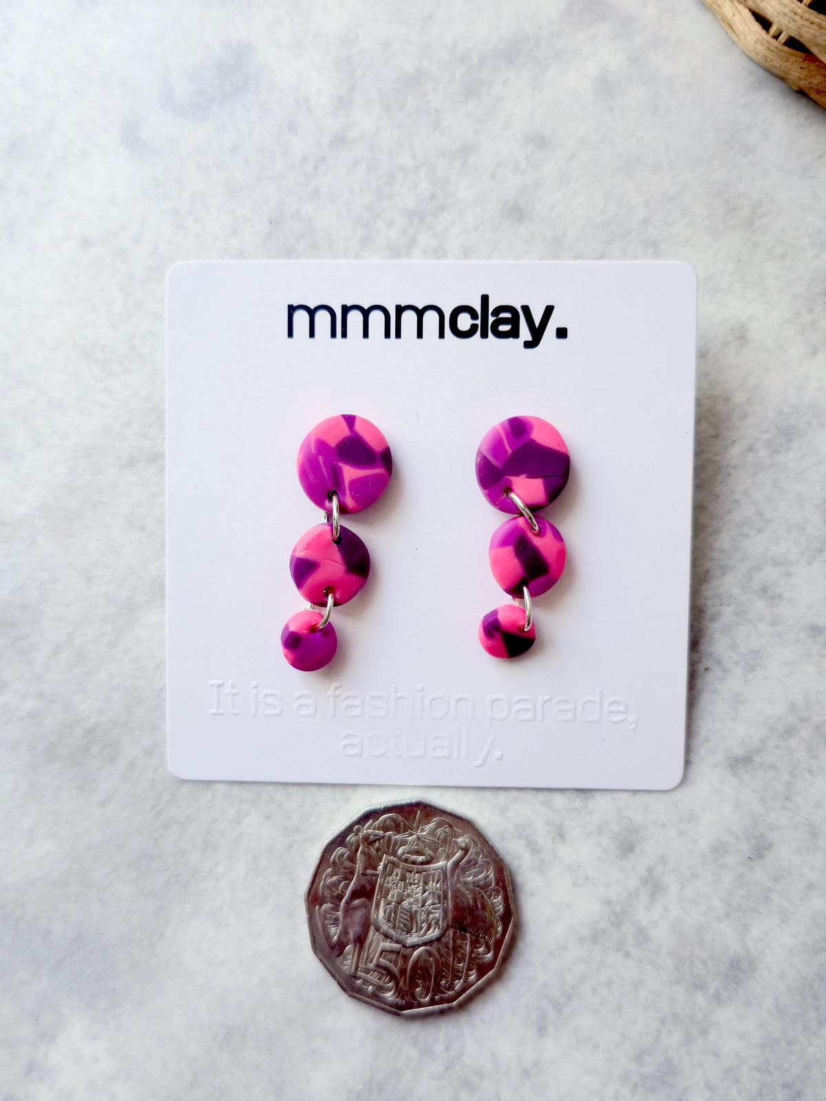 Hot Pink & Purple Triple Drop Polymer Clay Earrings