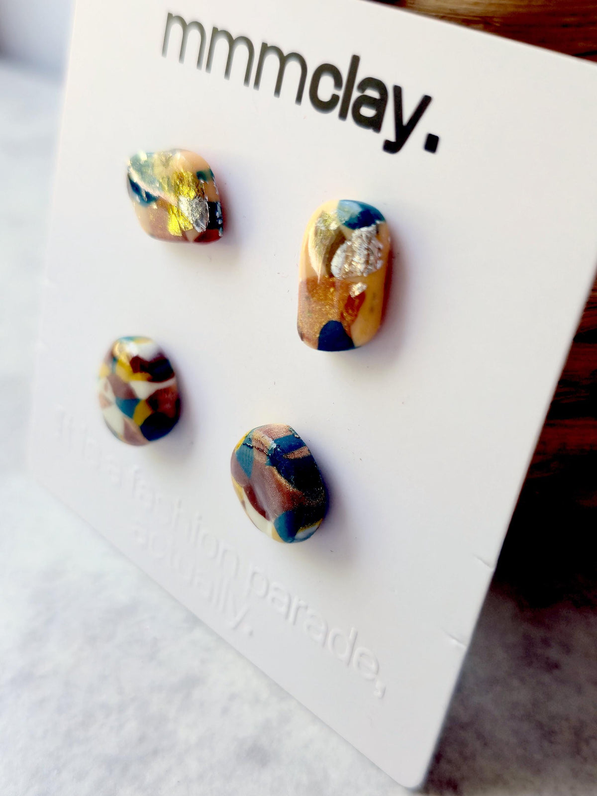 Navy Multicolour Polymer Clay Stud Set | 4 Handmade Earrings