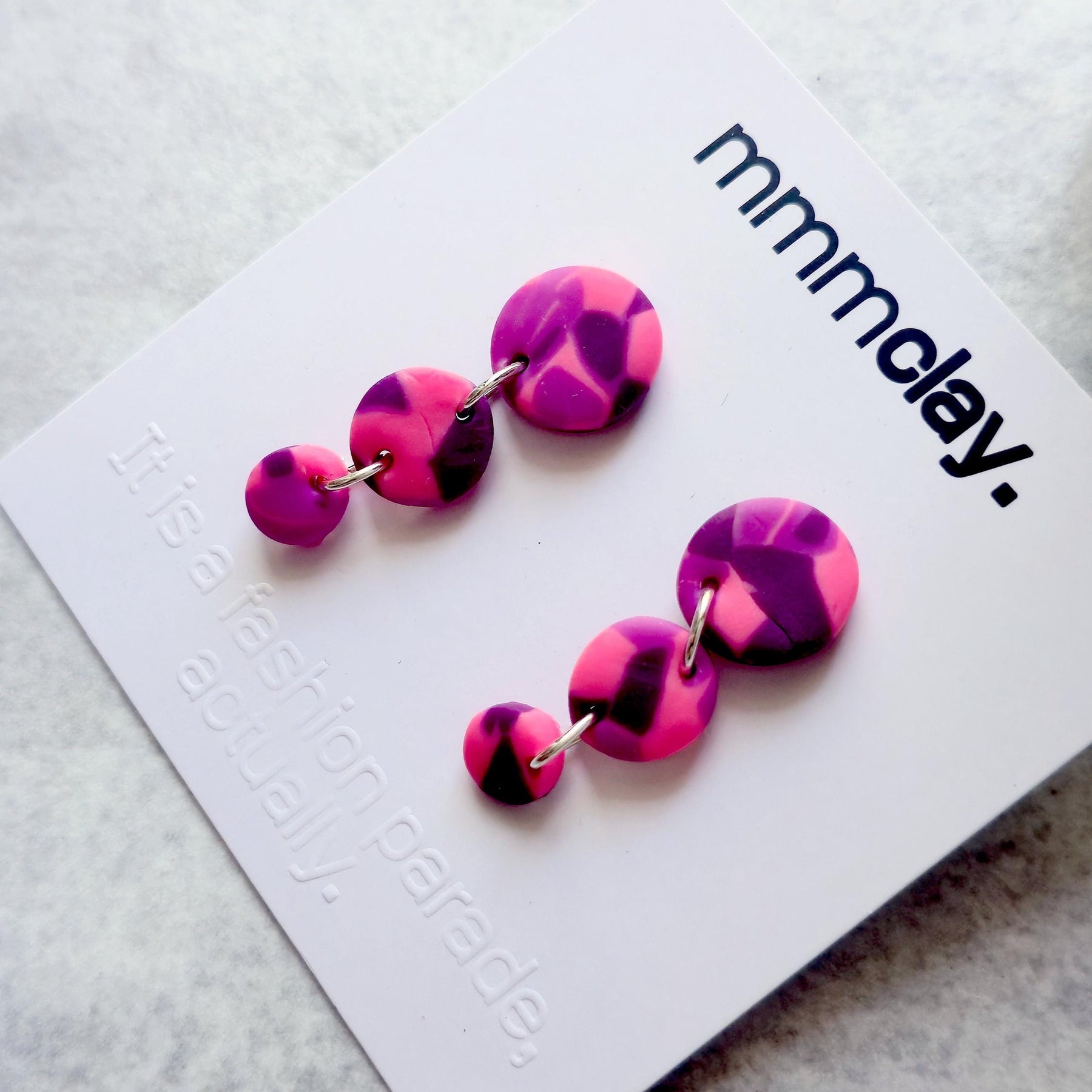 Hot Pink & Purple Triple Drop Polymer Clay Earrings