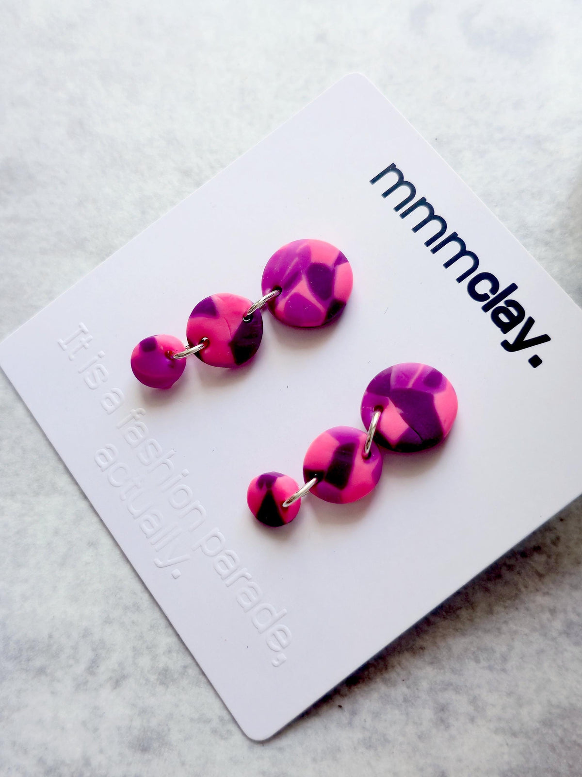Hot Pink & Purple Triple Drop Polymer Clay Earrings