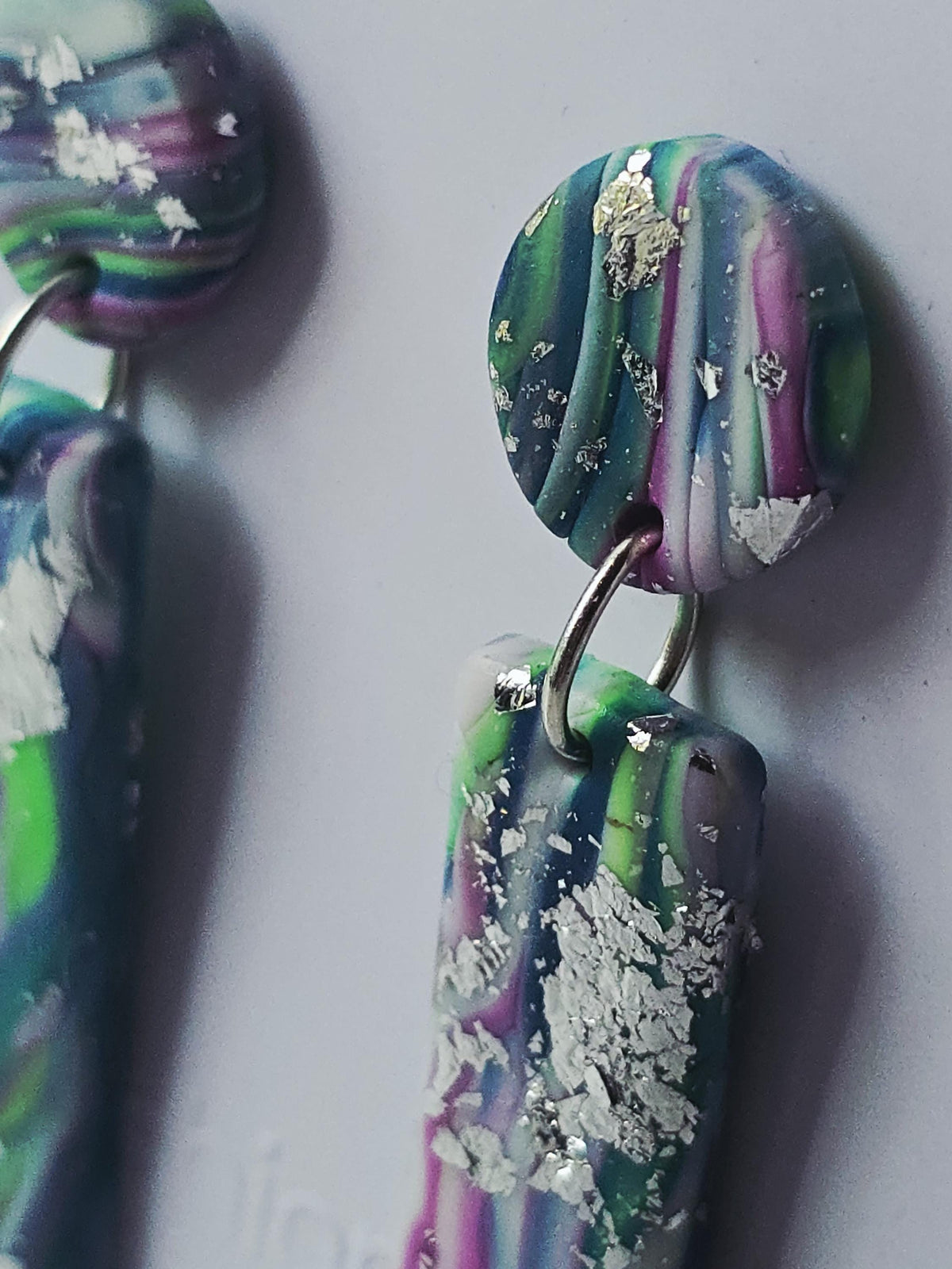 Electric Light Blue Marbled Rectanglular Polymer Clay Drops
