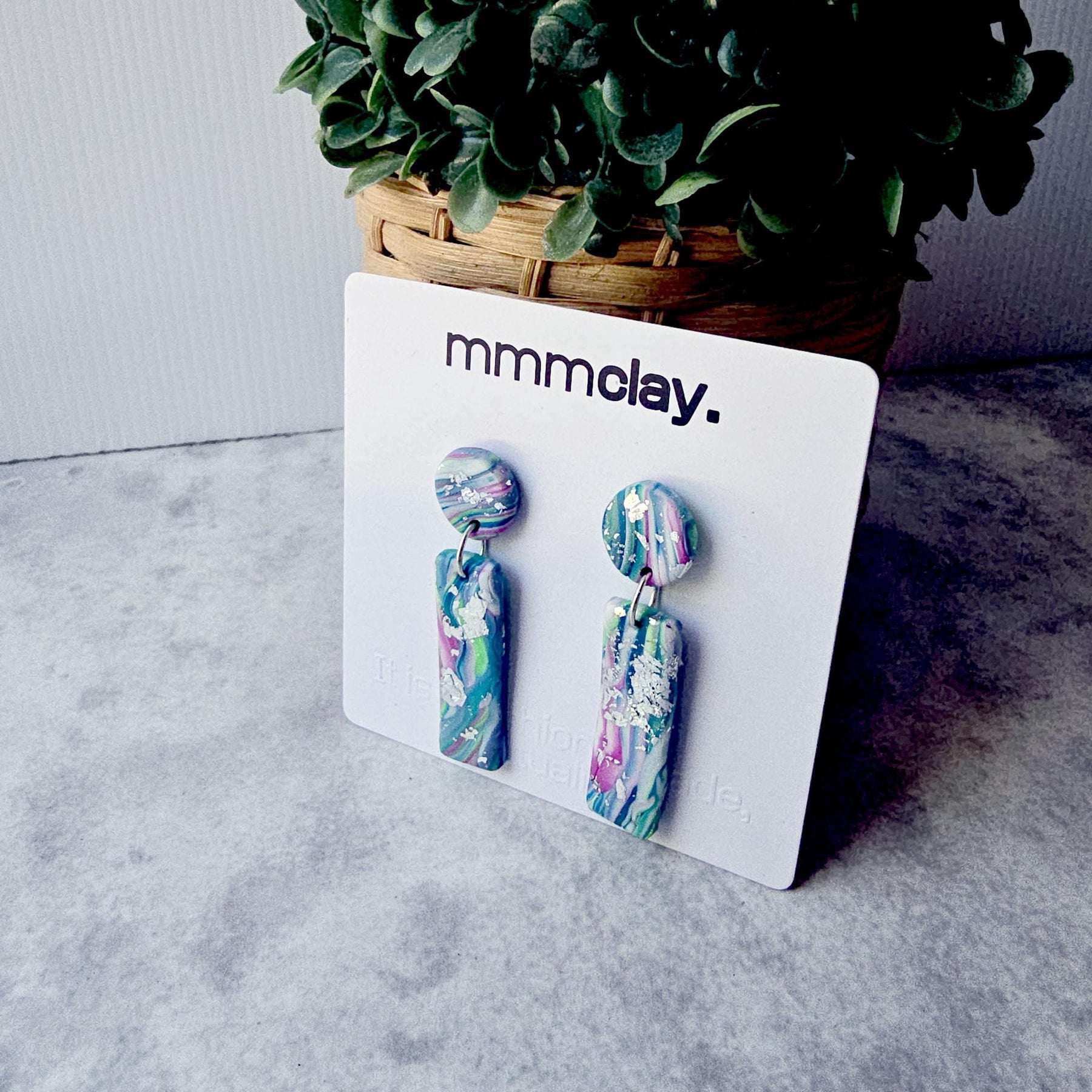 Electric Light Blue Marbled Rectanglular Polymer Clay Drops