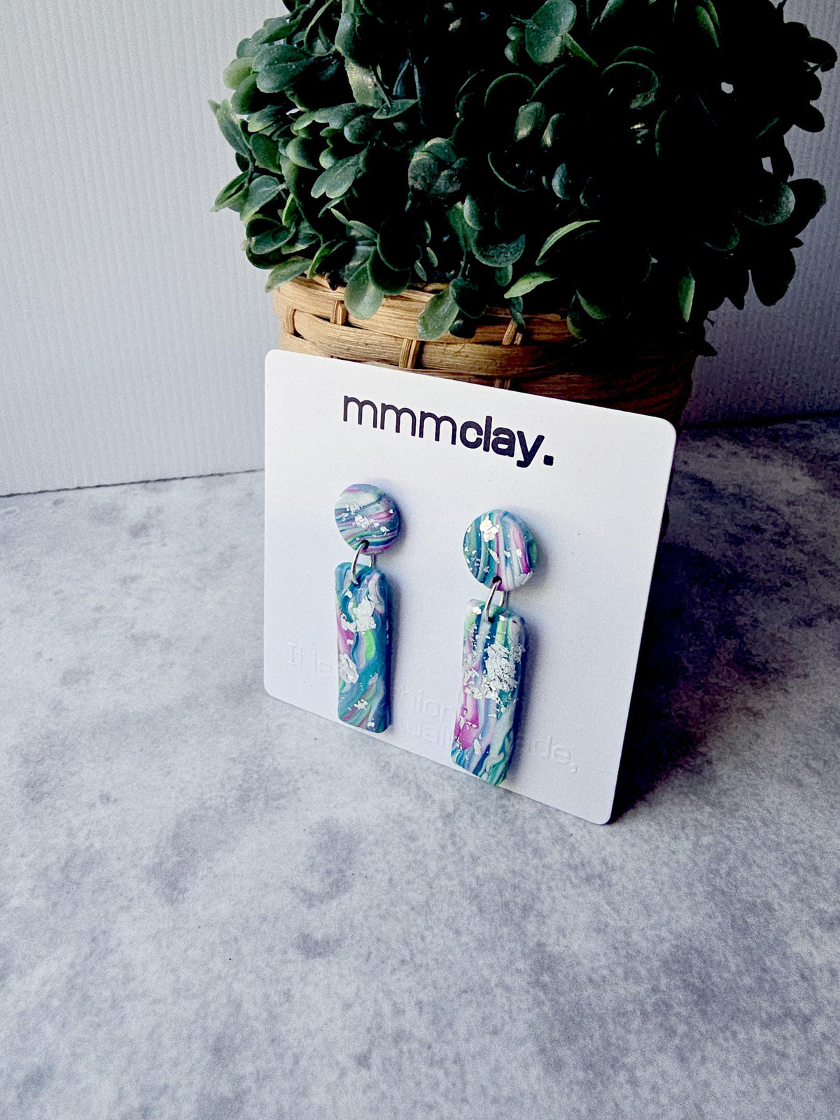 Electric Light Blue Marbled Rectanglular Polymer Clay Drops