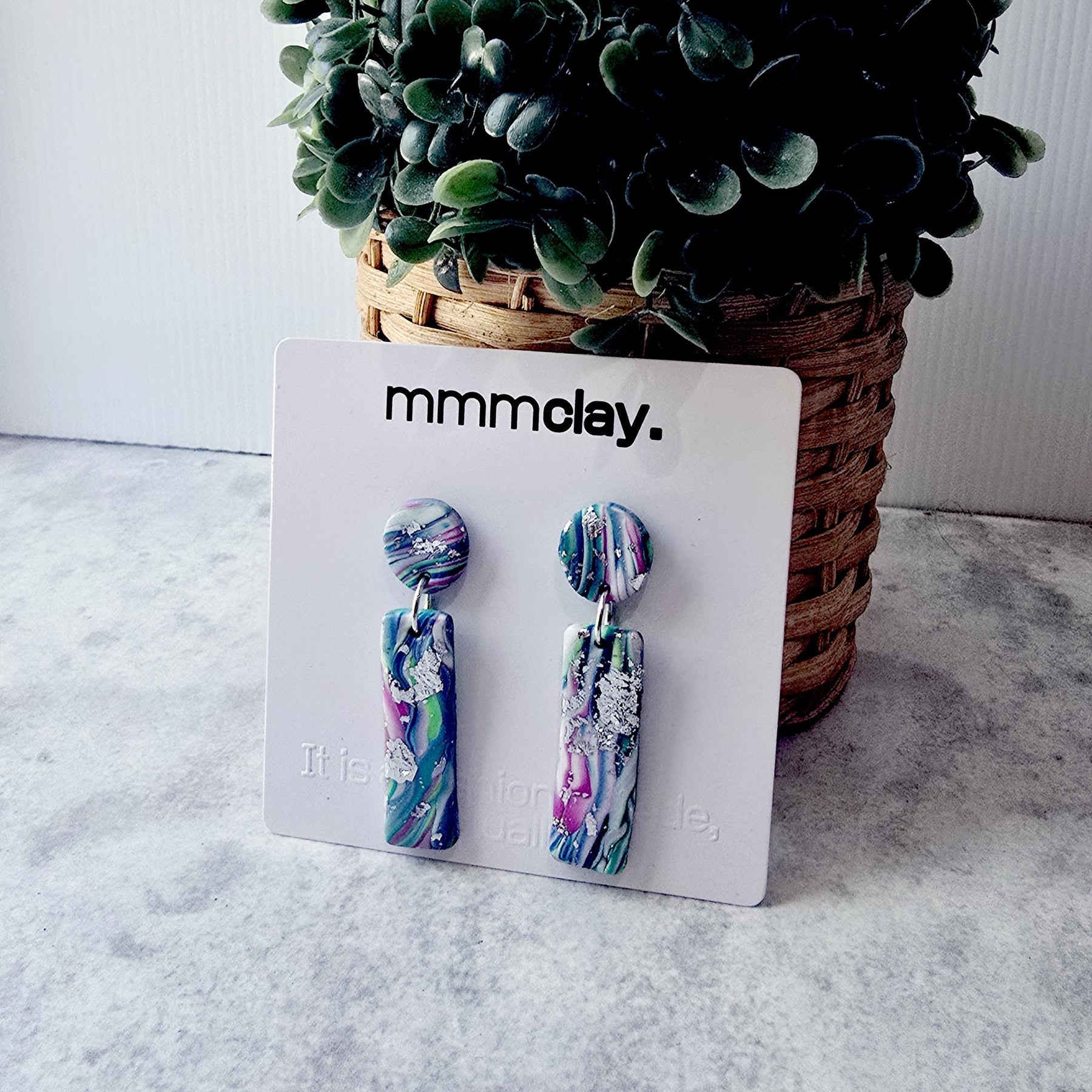 Electric Light Blue Marbled Rectanglular Polymer Clay Drops
