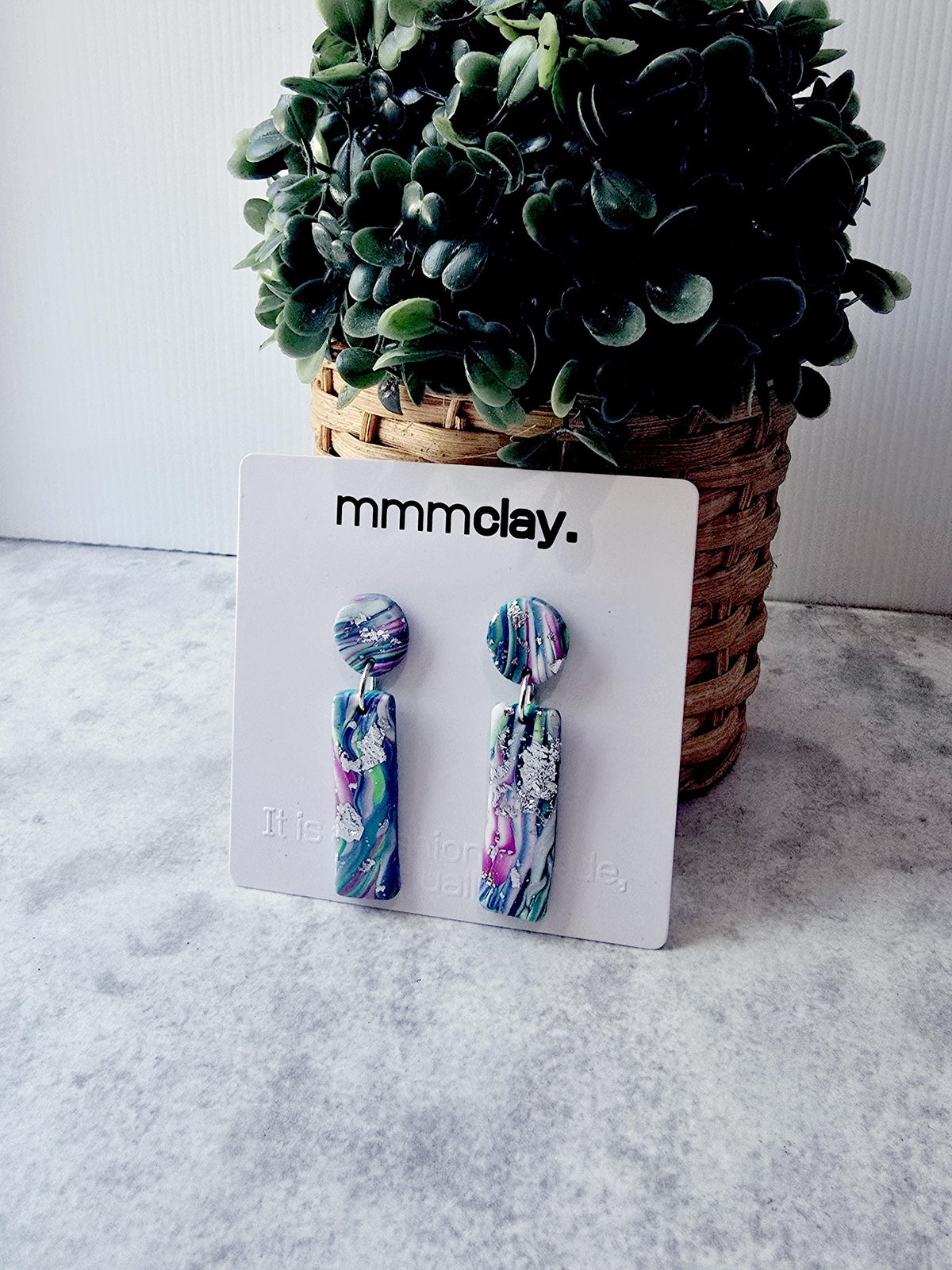 Electric Light Blue Marbled Rectanglular Polymer Clay Drops
