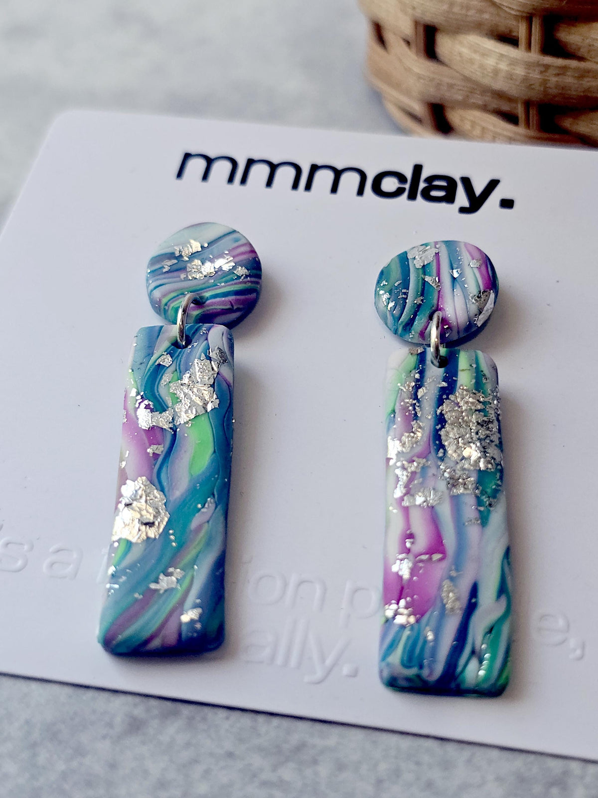 Electric Light Blue Marbled Rectanglular Polymer Clay Drops
