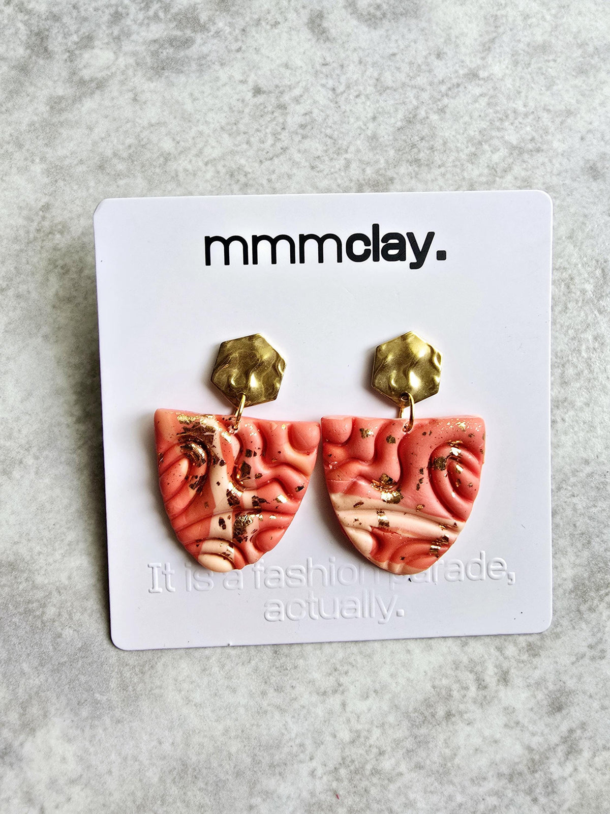Coral Coloured Metallic Dangle Earrings