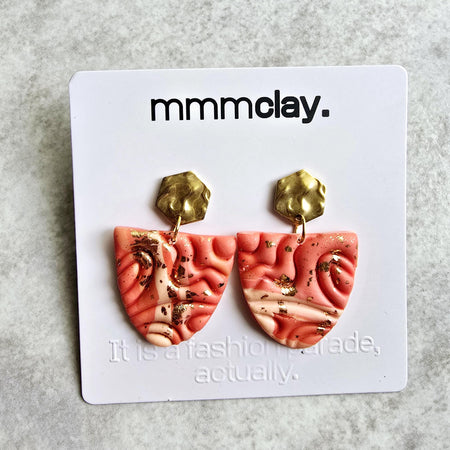 Coral Coloured Metallic Dangle Earrings