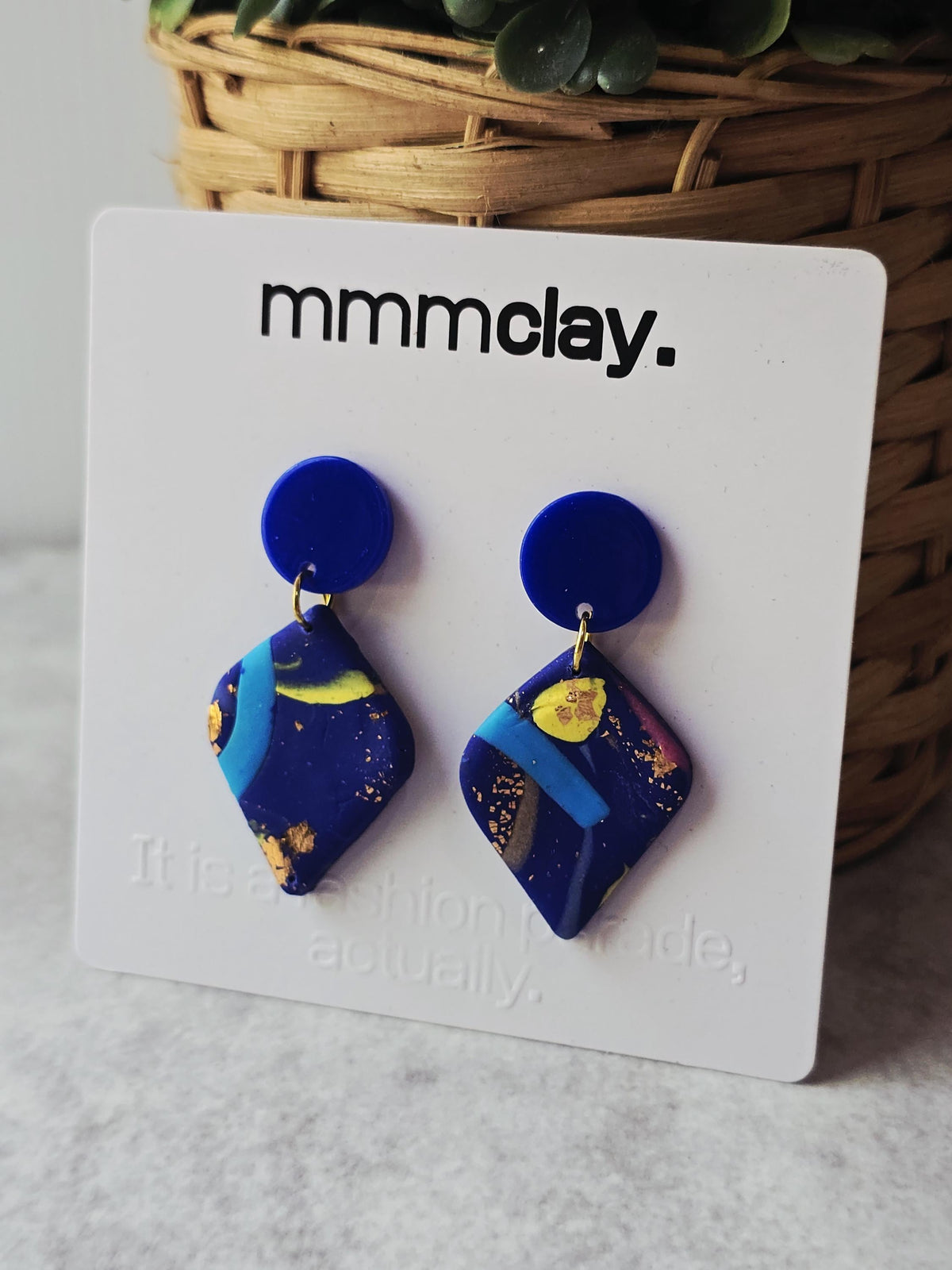 Blue Teardrop Terrazzo Copper Polymer Clay Dangle Earrings