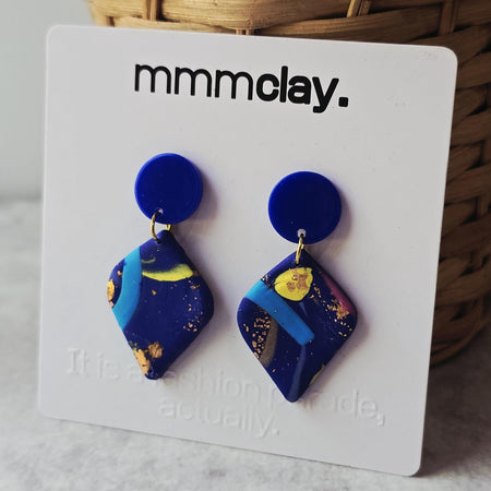 Blue Teardrop Terrazzo Copper Polymer Clay Dangle Earrings
