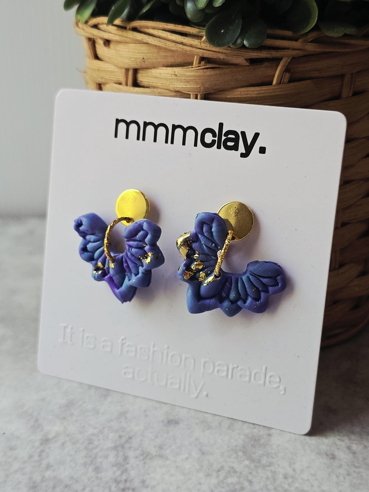 Blue & Violet Butterfly Wing Polymer Clay Earrings