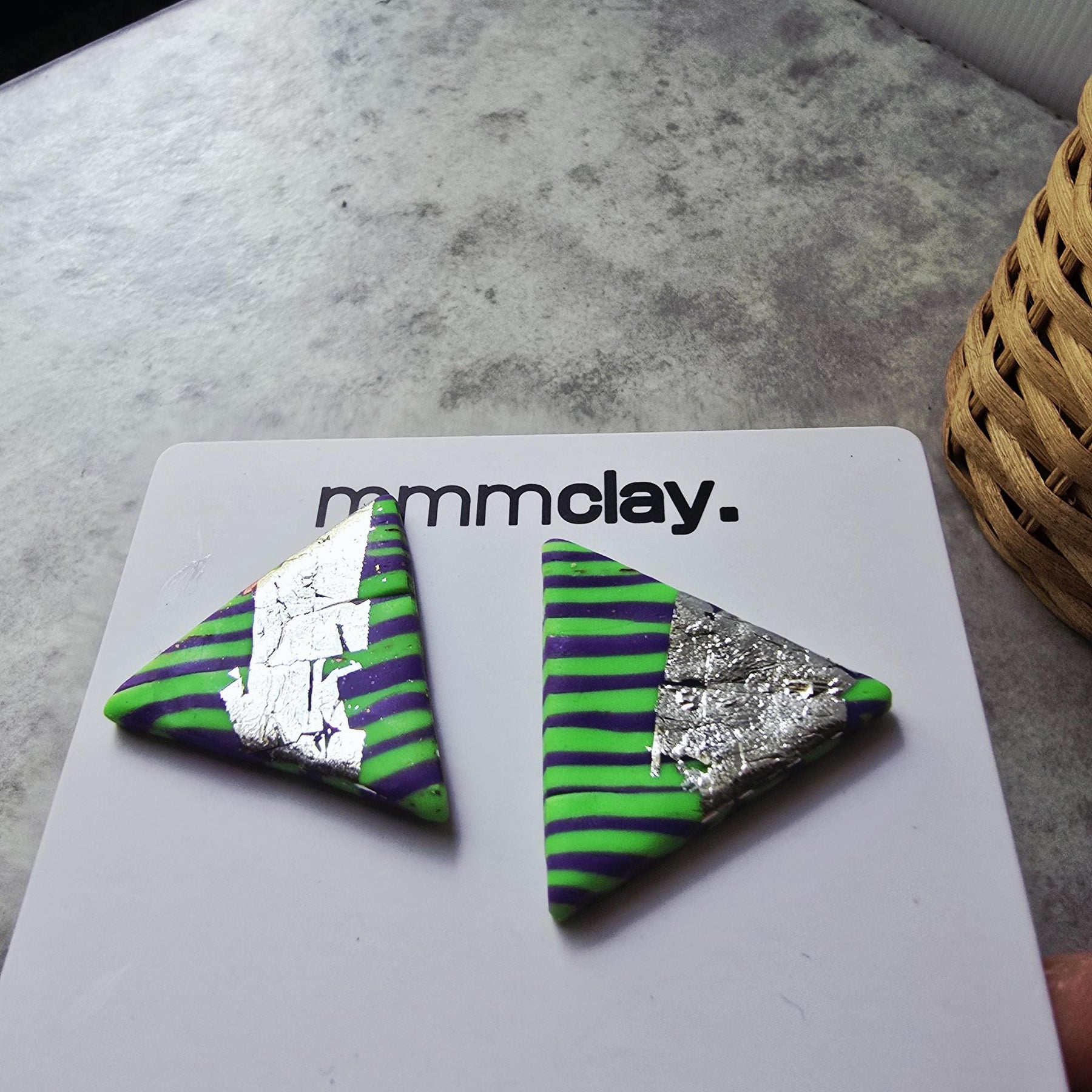 Neon Green Purple Triangle Studs