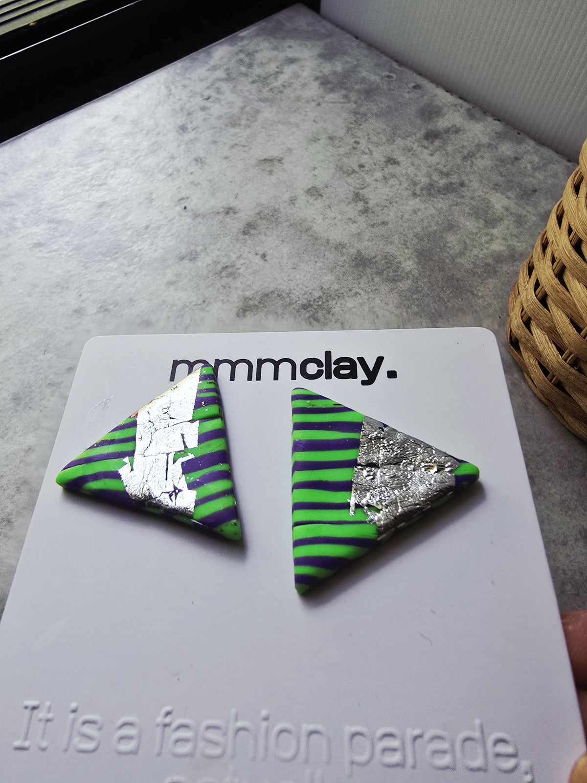 Neon Green Purple Triangle Studs