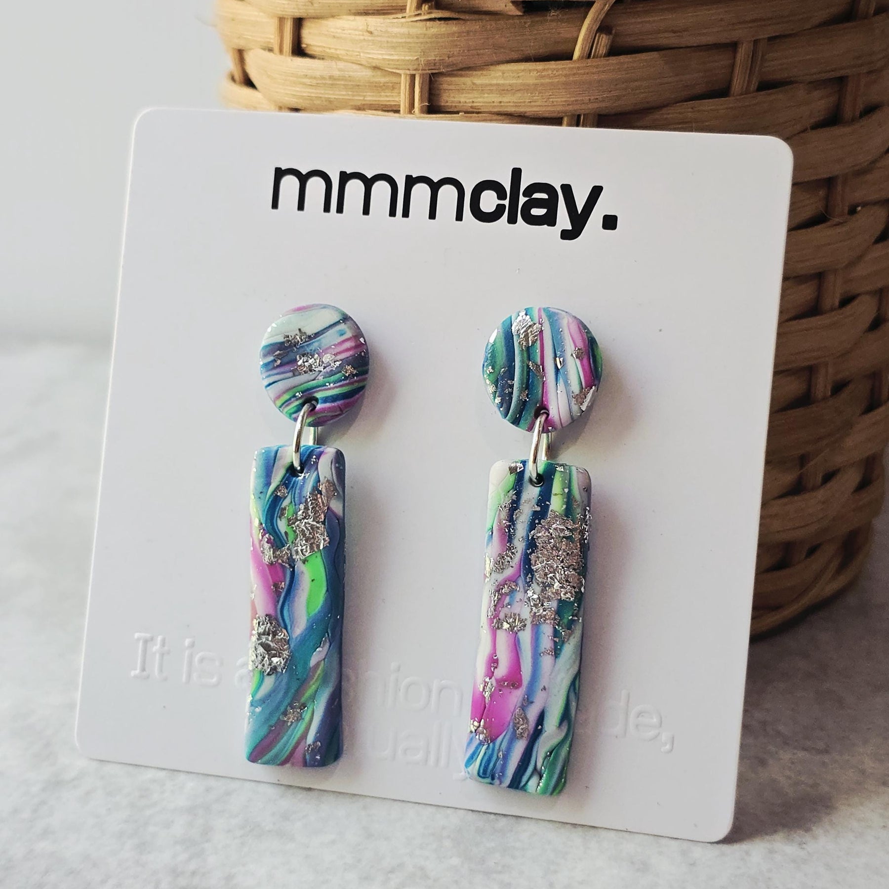 Electric Light Blue Marbled Rectanglular Polymer Clay Drops