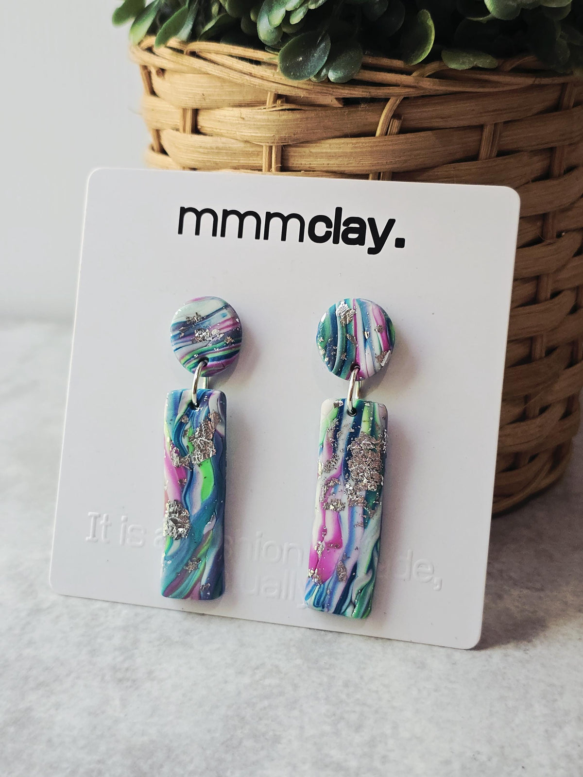 Electric Light Blue Marbled Rectanglular Polymer Clay Drops