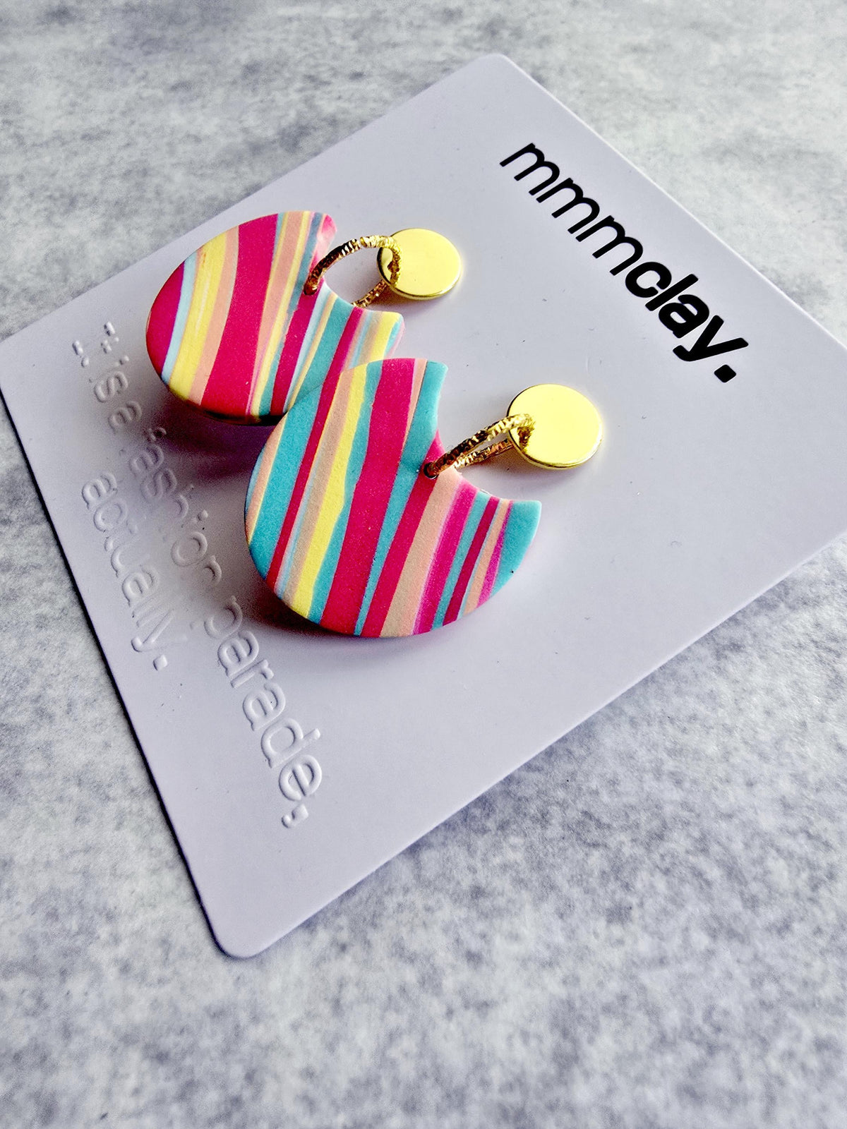 Multicolour Striped Polymer Clay Statement Drop Earrings | 9K Gold Plated