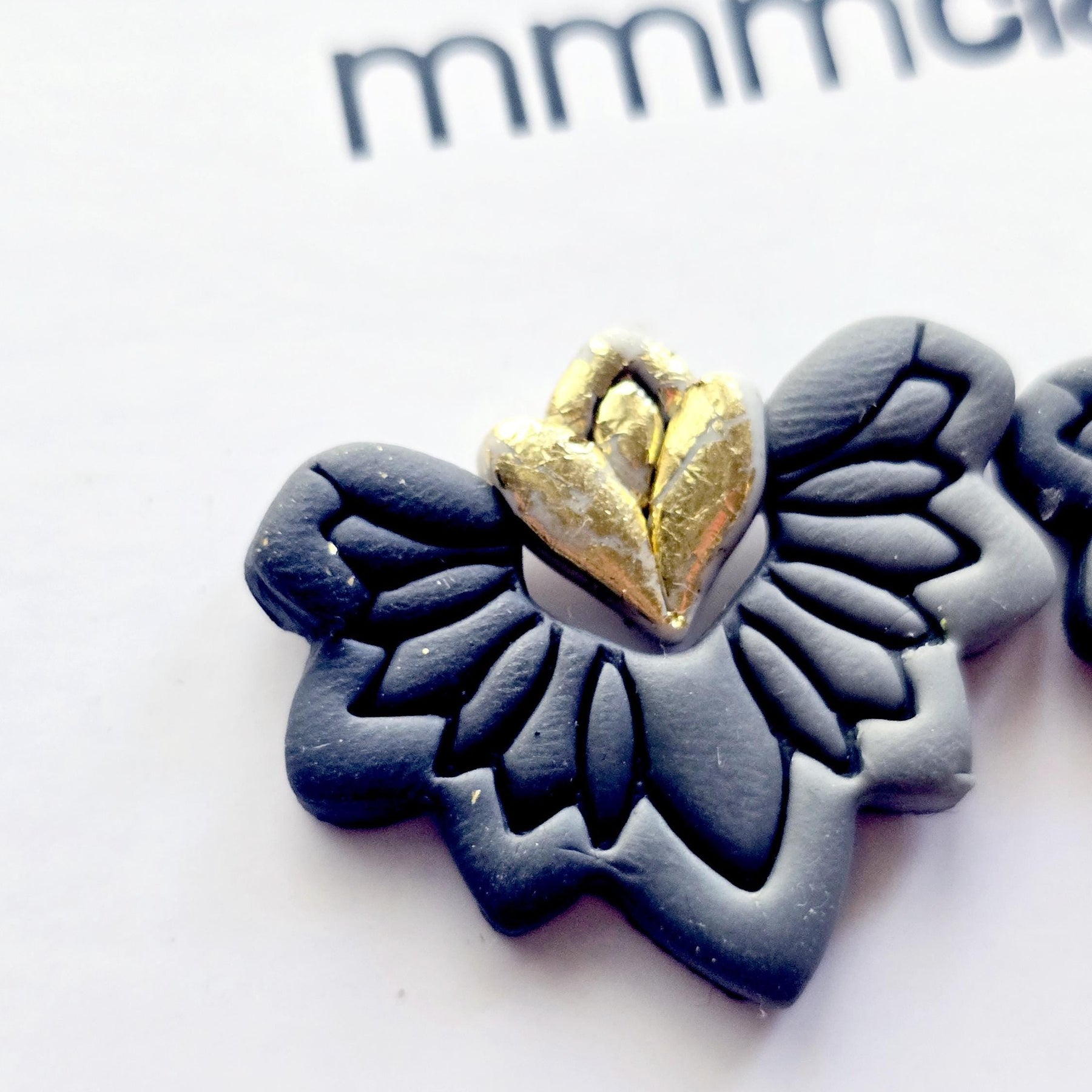 Goth Black Flower Polymer Clay Studs