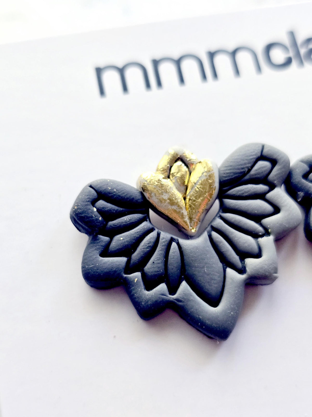 Goth Black Flower Polymer Clay Studs