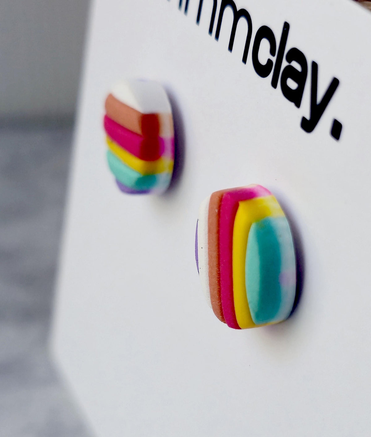 Rainbow Striped Polymer Clay Stud Earrings