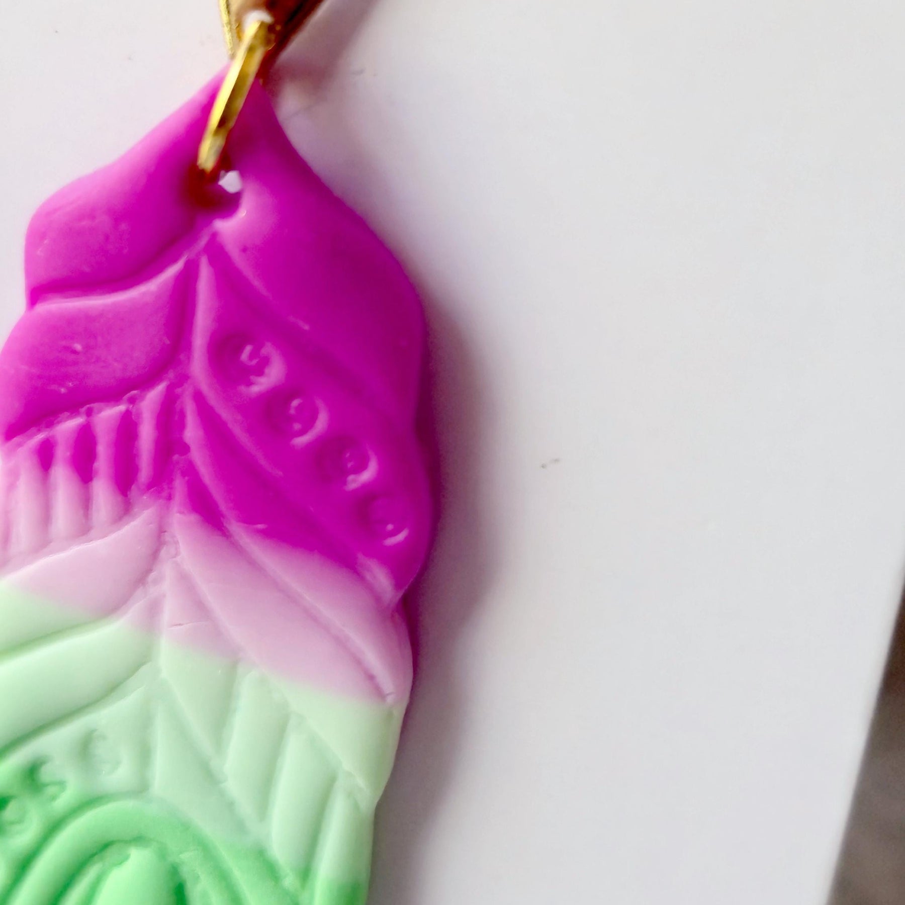 Mint & Neon Pink Polymer Clay Feather Earrings