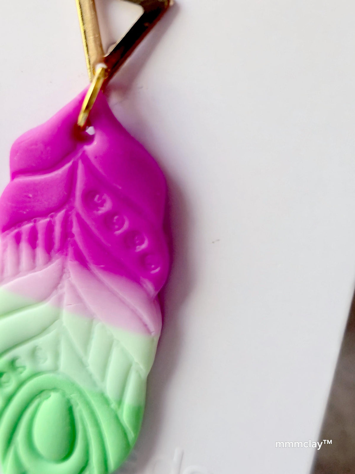 Mint & Neon Pink Polymer Clay Feather Earrings