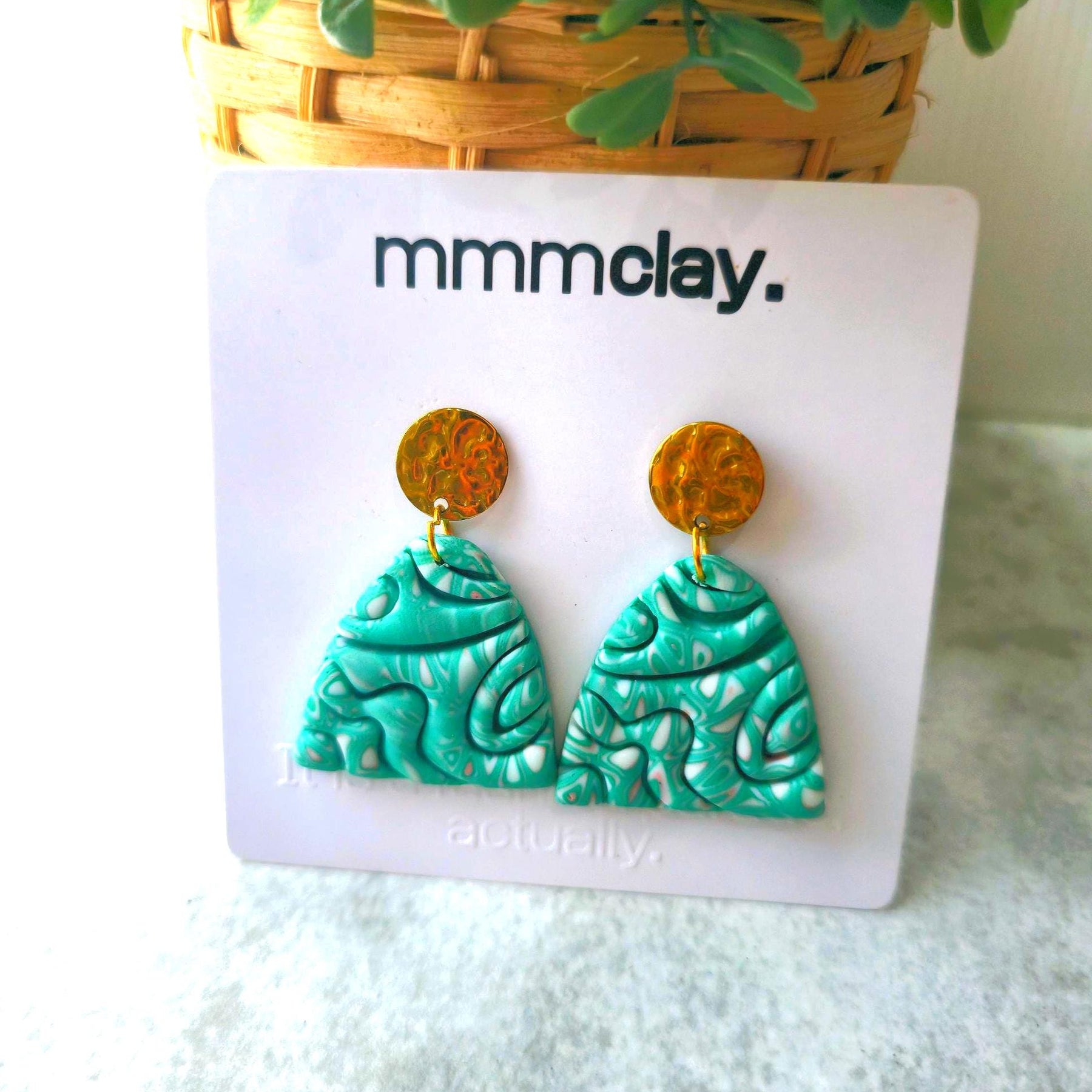 Turquoise Marbled Polymer Clay Dome Earrings
