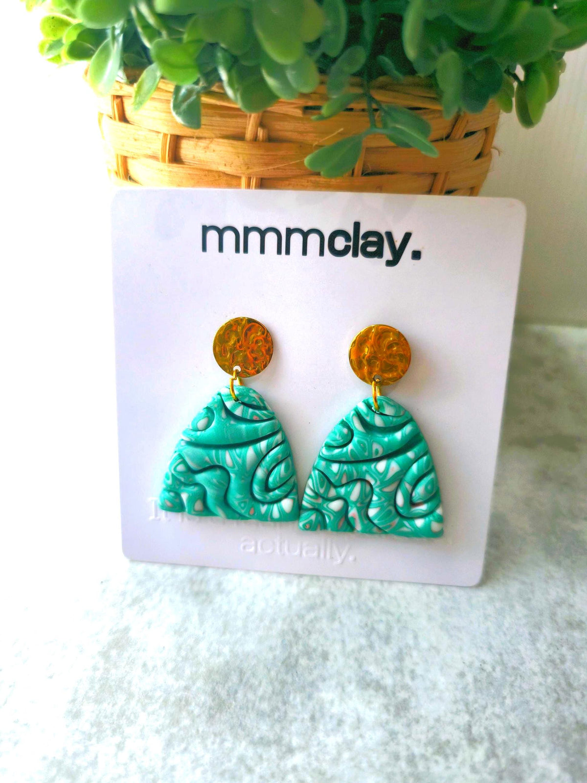 Turquoise Marbled Polymer Clay Dome Earrings