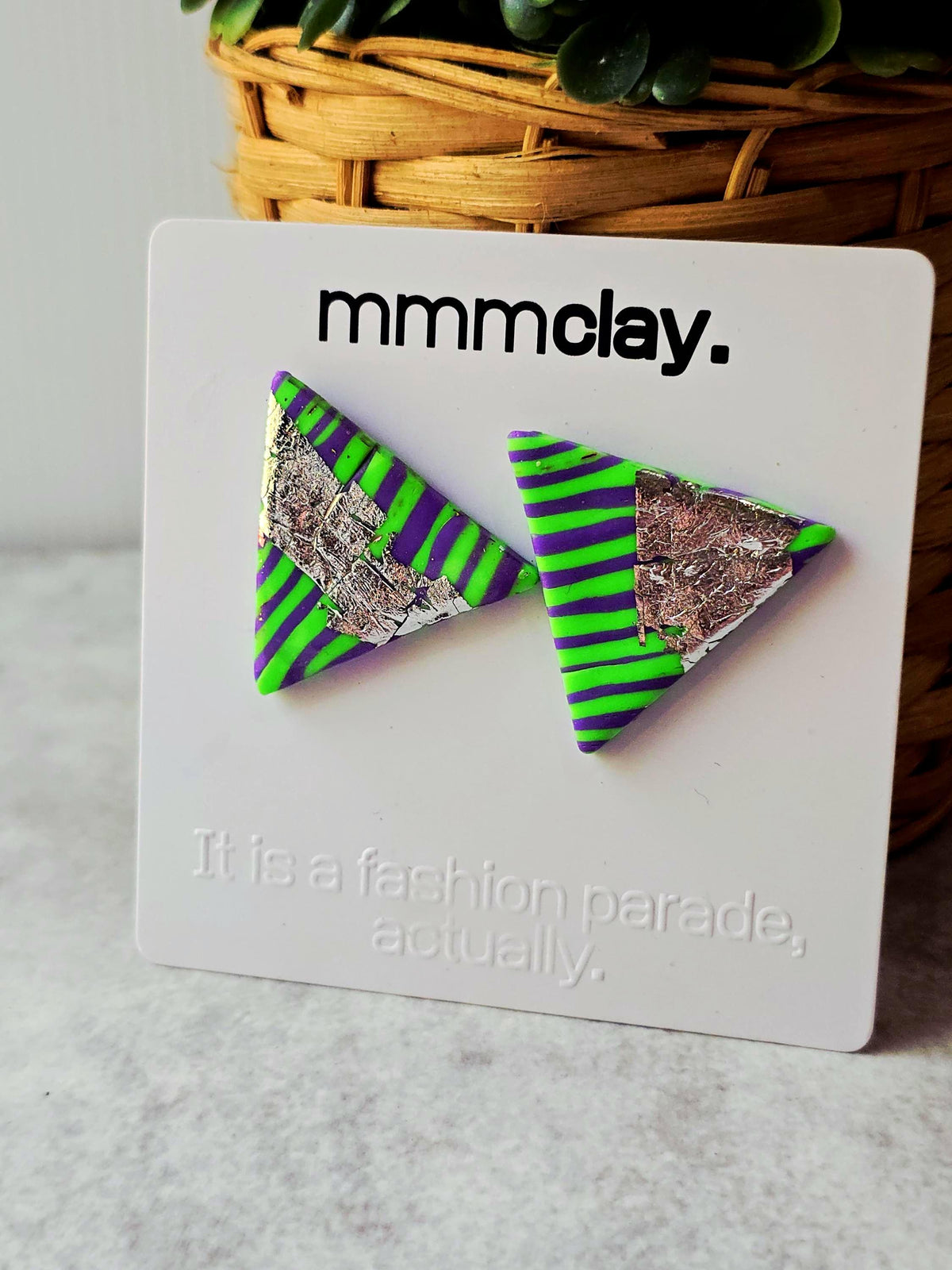 Neon Green Purple Triangle Studs