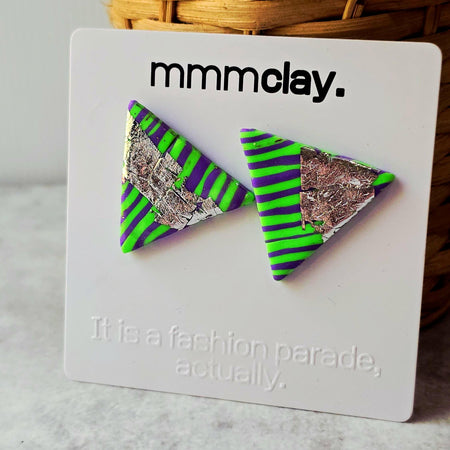 Neon Green Purple Triangle Studs