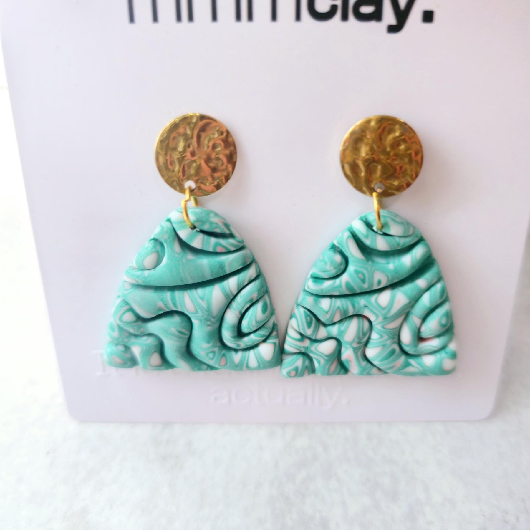 Turquoise Marbled Polymer Clay Dome Earrings