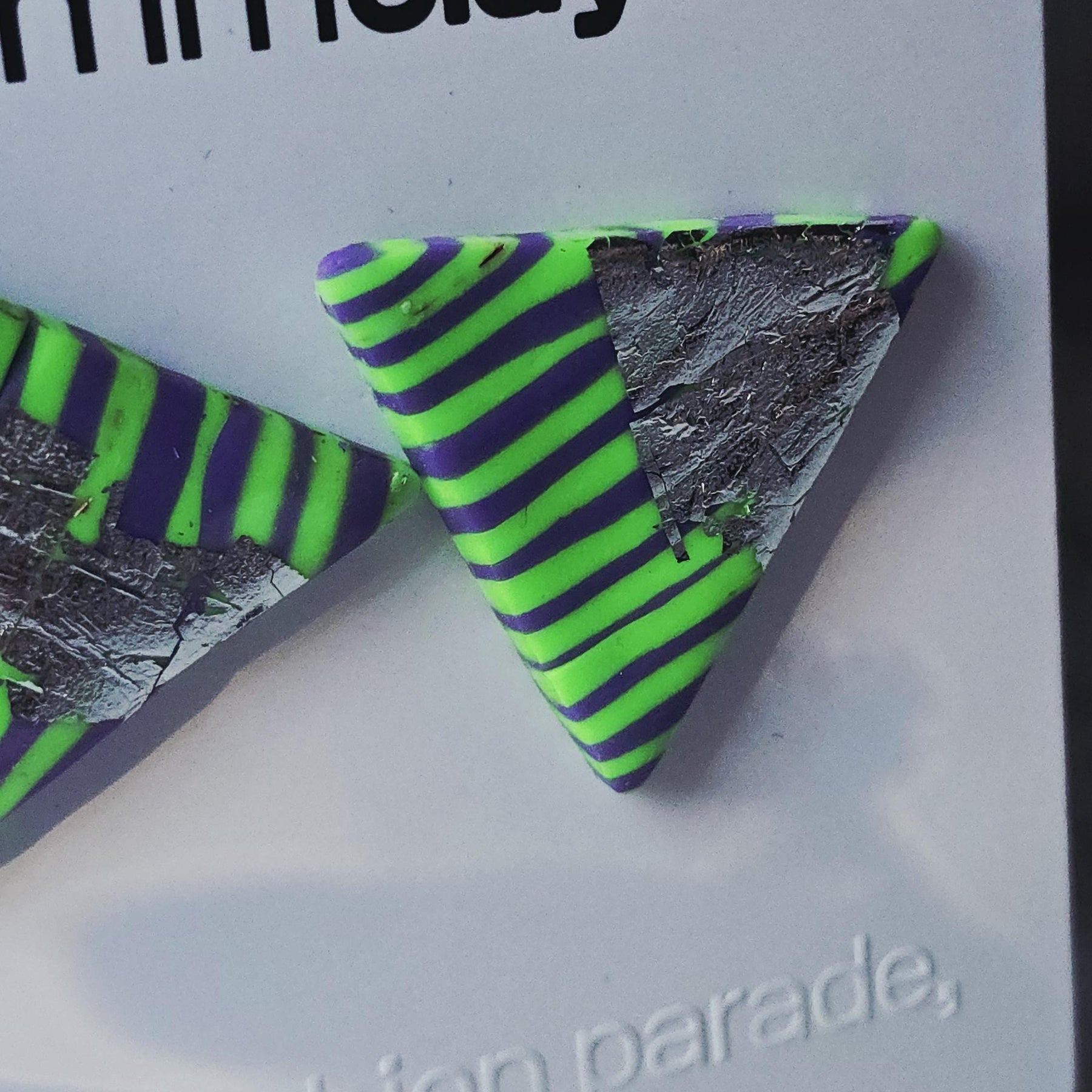 Neon Green Purple Triangle Studs