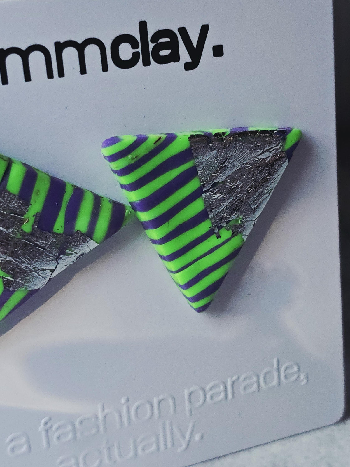 Neon Green Purple Triangle Studs