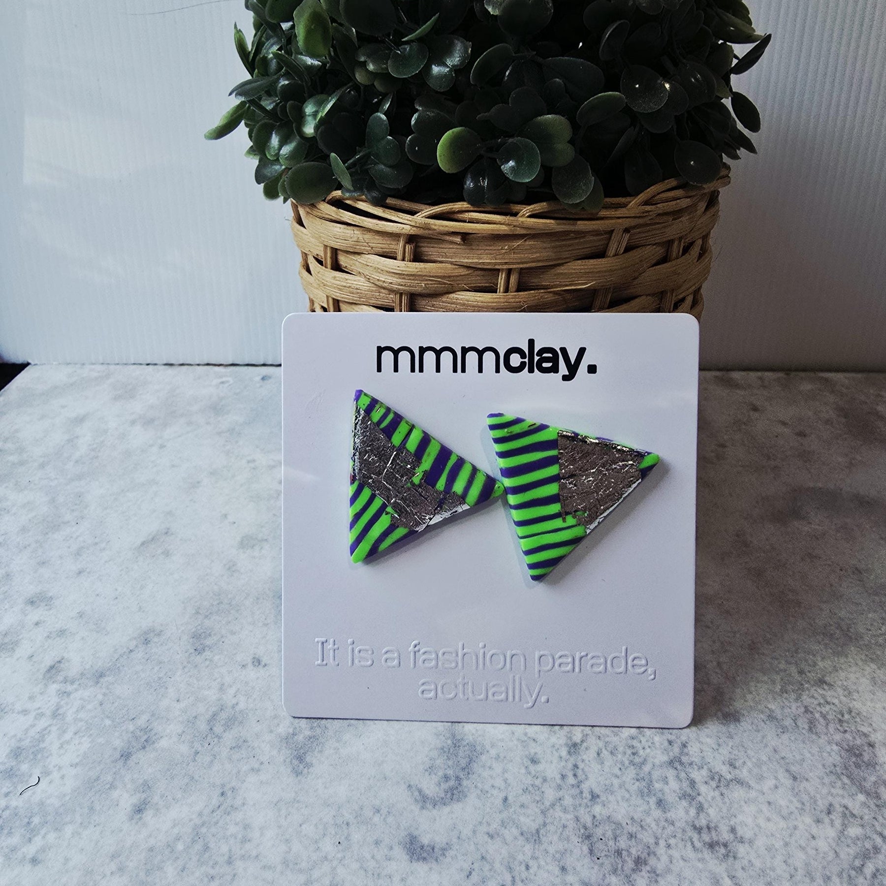 Neon Green Purple Triangle Studs