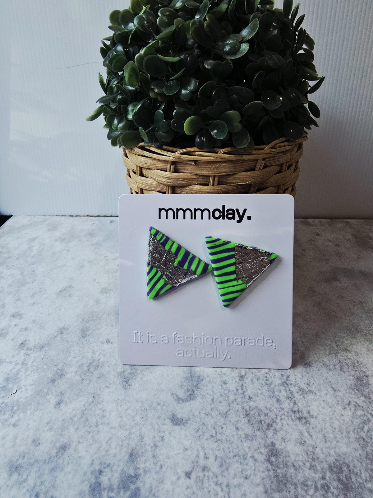Neon Green Purple Triangle Studs