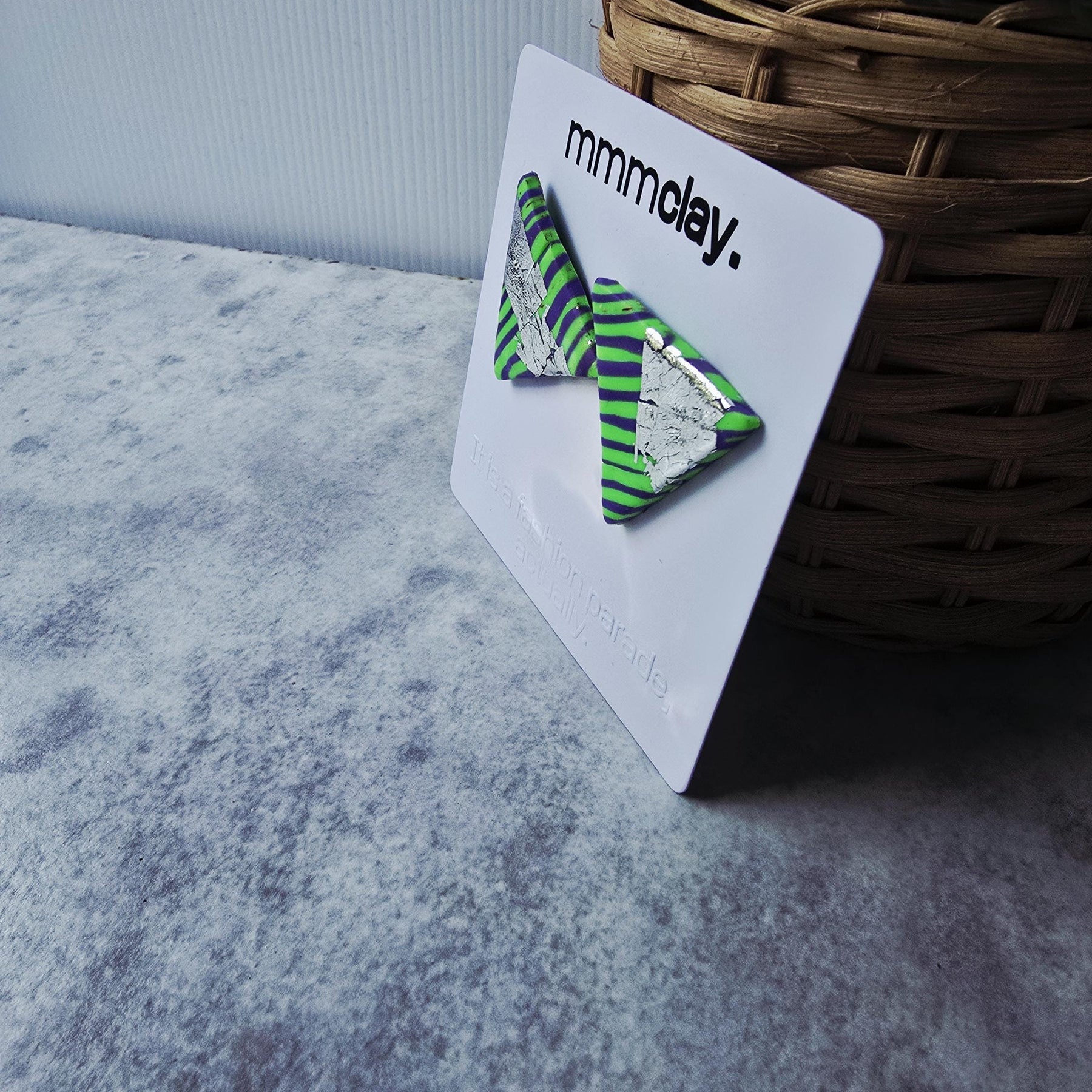 Neon Green Purple Triangle Studs