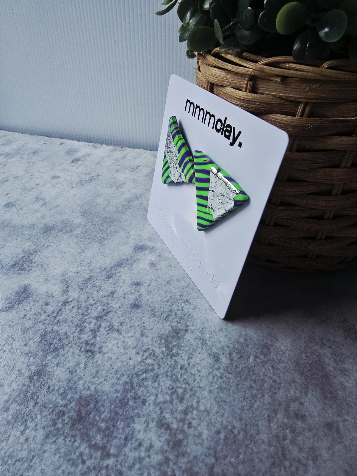 Neon Green Purple Triangle Studs